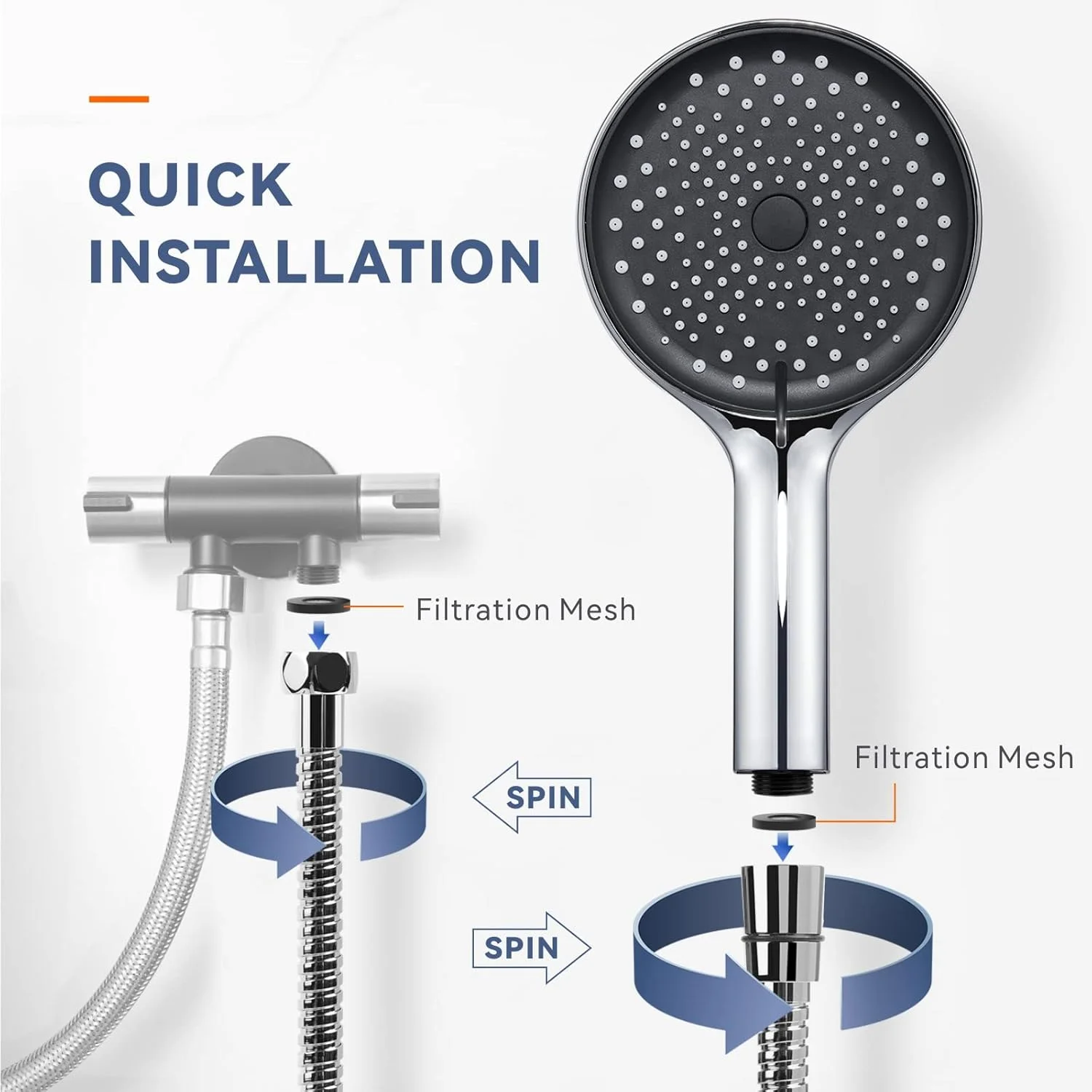 ست دوش دستی استیل Baytion، 13 سانتی متر، 3 حالت اسپری، کروم براق ست دوش دستی استیل Baytion، 13 سانتی متر، 3 حالت اسپری، کروم براق