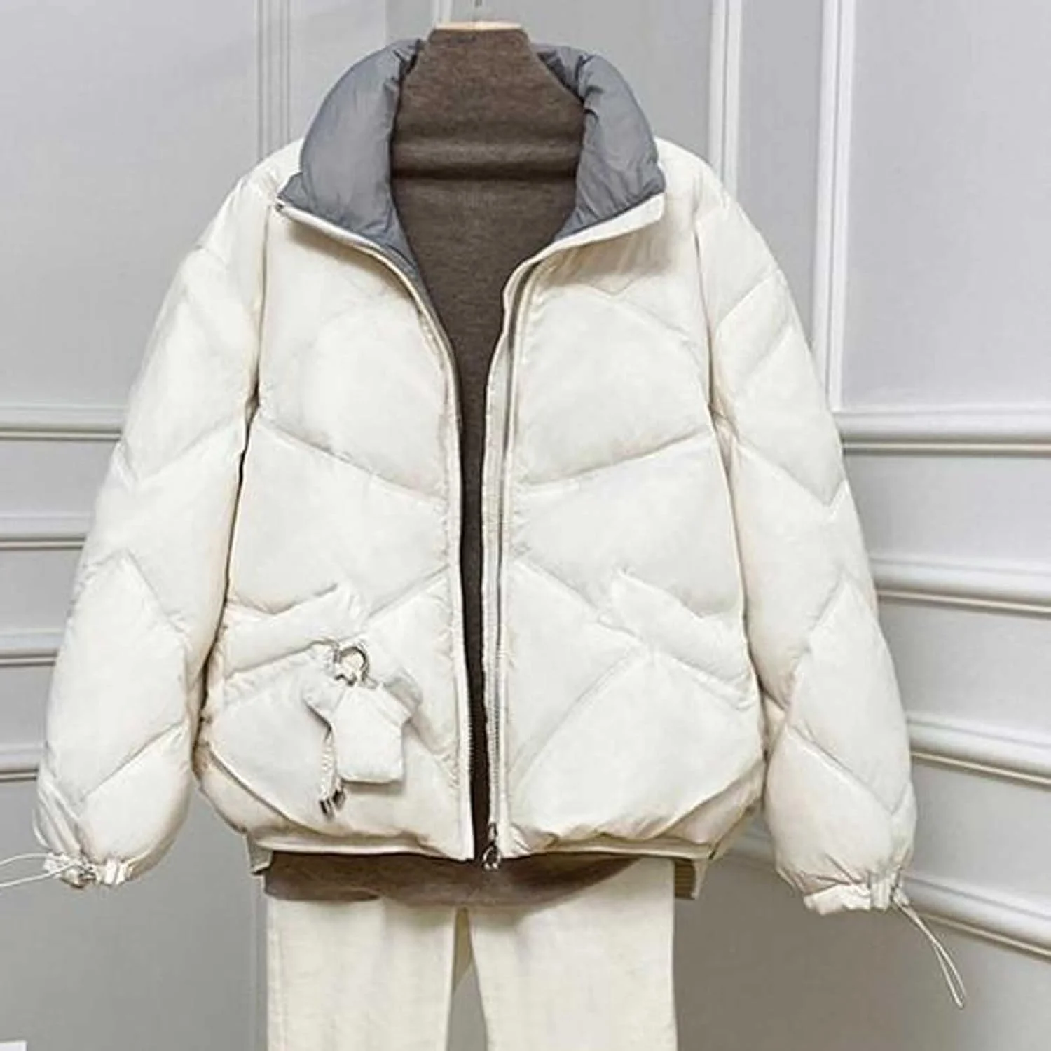 HBEIDAHUANG ژاکت زنانه زمستانی با پر اردک سفید، ژاکت های مد روز و ضخیم زنانه با سایز بزرگ و فرم آزاد HBEIDAHUANG ژاکت زنانه زمستانی با پر اردک سفید، ژاکت های مد روز و ضخیم زنانه با سایز بزرگ و فرم آزاد