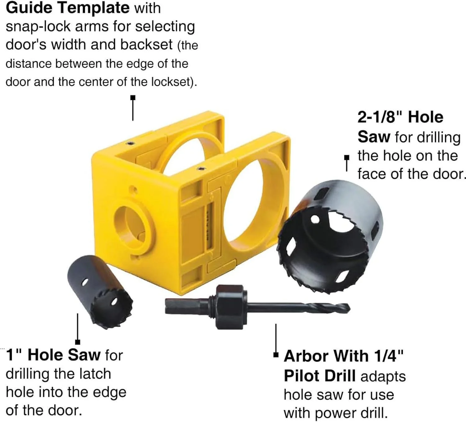 کیت نصب قفل درب چوبی YOYIAG: کیت نصب قفل درب 4 تکه، اره سوراخ قفل درب، لوازم جانبی قفل درب، ابزار نصب قفل، مجموعه ابزار نصب قفل درب برای درب چوبی