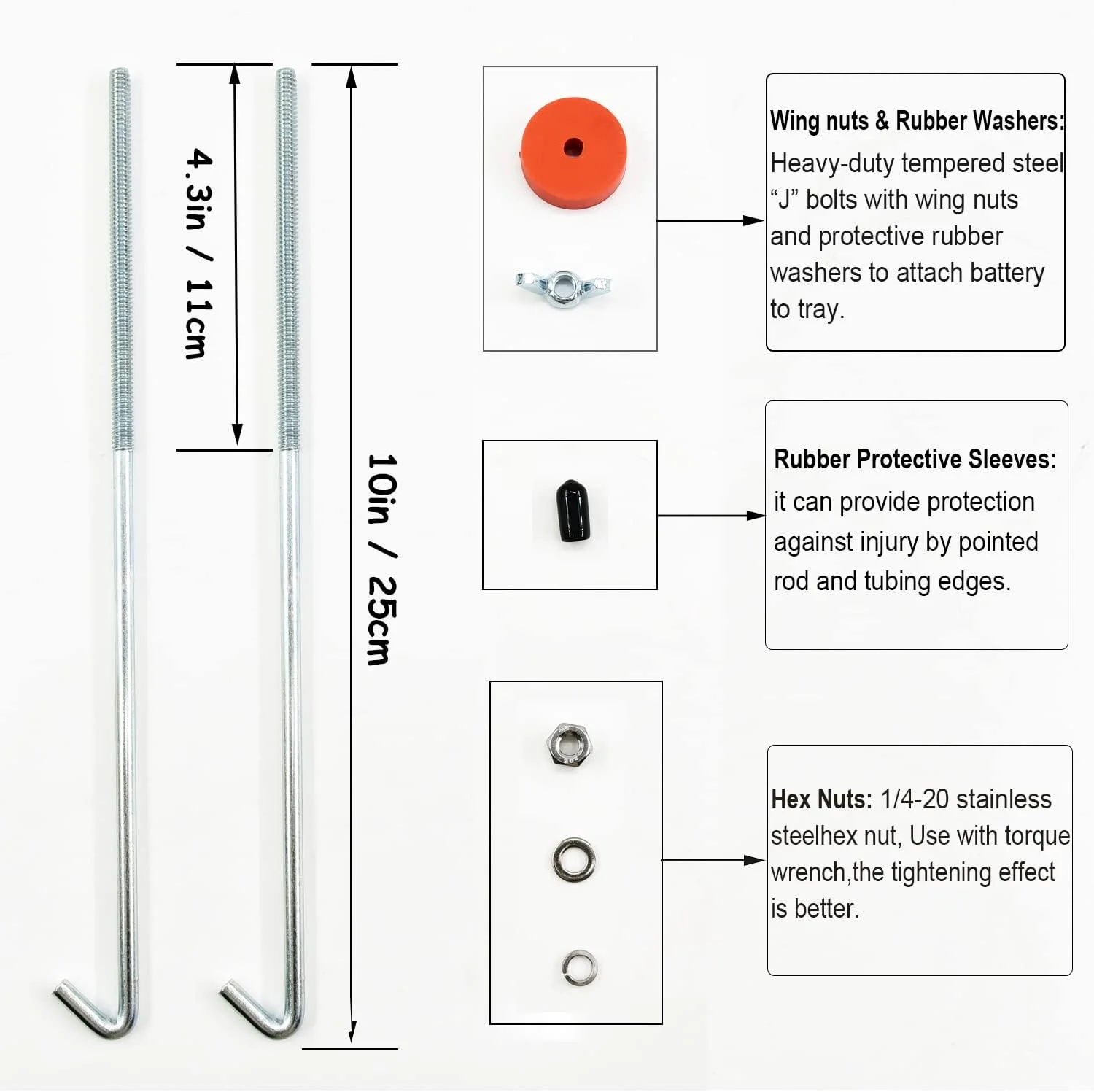 نگهدارنده باتری Young Dance، بست نگهدارنده باتری آلیاژ آلومینیوم، سینی باتری برای لوازم جانبی قفل نگهدارنده باتری خودرو، قفل باتری خودرو - با پیچ های J 10 اینچی (قرمز)