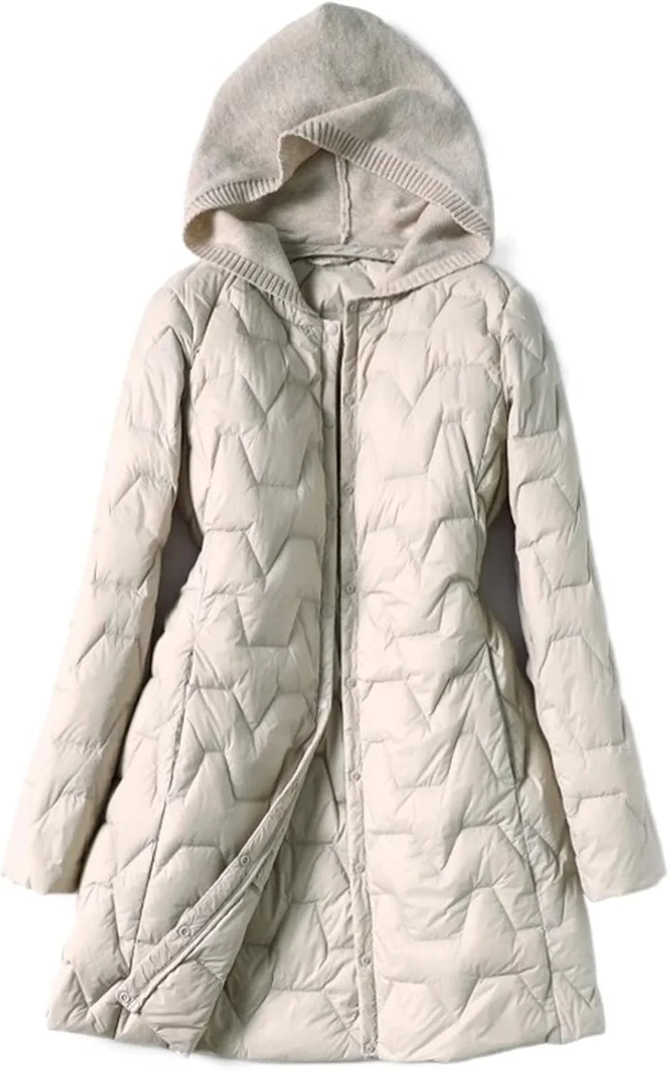 HBEIDAHUANG ژاکت زنانه پاییزه زمستانه زنانه بلند با پر اردک ضد باد آستین رنگ ثابت کلاه بافتنی (رنگ: Hortel، سایز: XL)