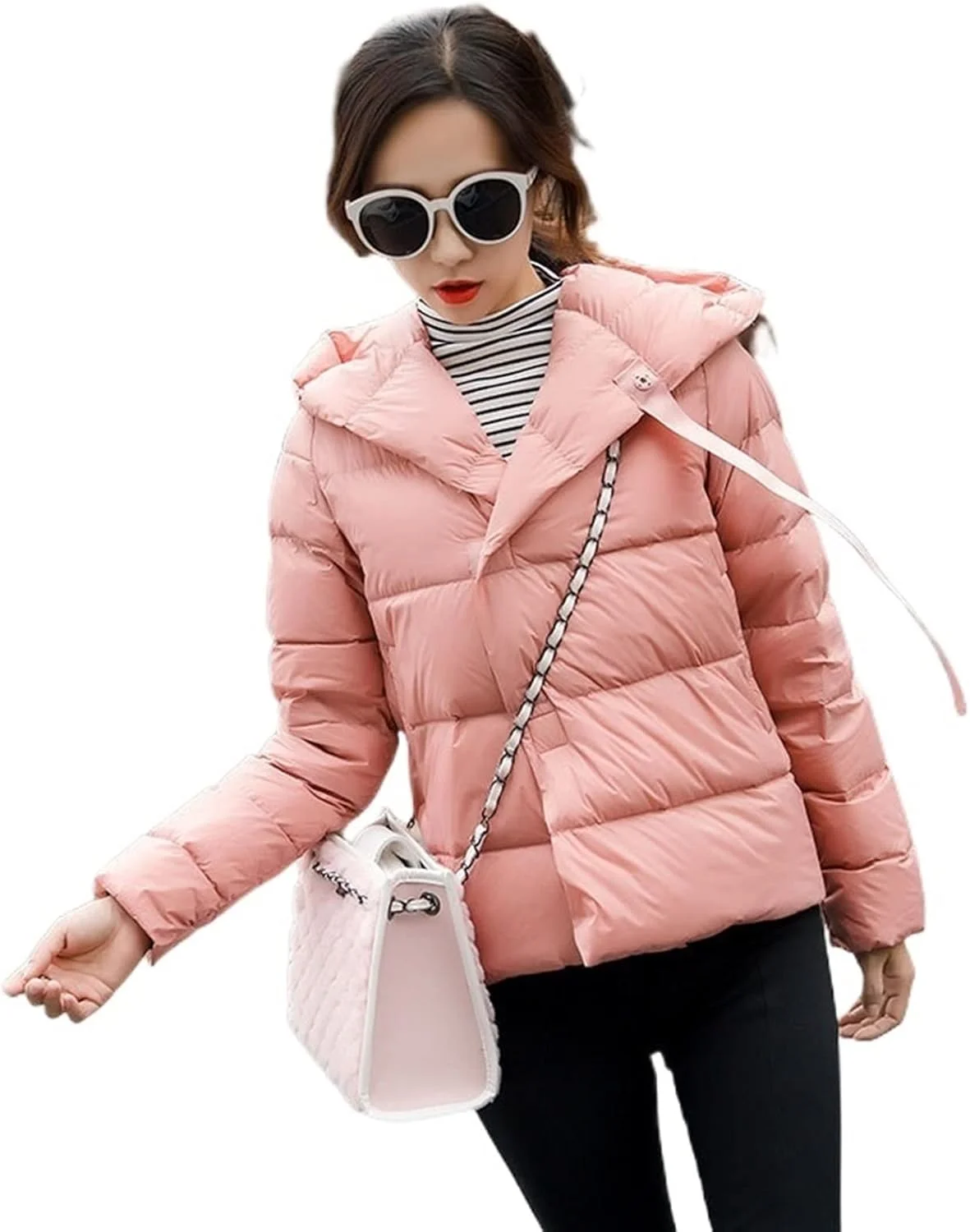 HBEIDAHUANG ژاکت پایین زنانه کت زمستانی ژاکت فوق سبک ژاکت پفی ژاکت های بدون وزن کلاه دار لباس بیرونی دکمه دار غیر رسمی (رنگ: آبی تیره، سایز: XL)