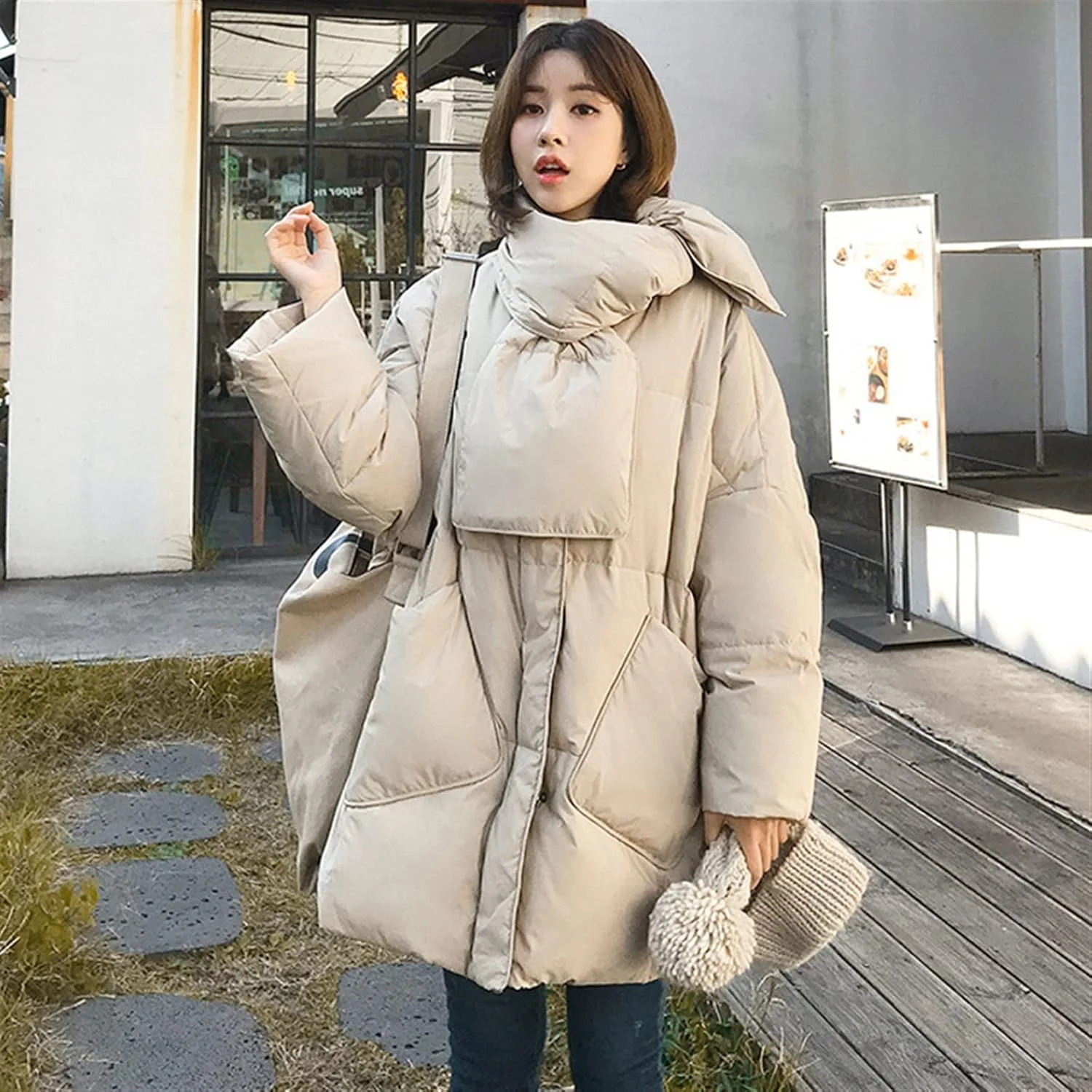 HBEIDAHUANG ژاکت پایین زنانه کت پایین سفید زنانه ژاکت های زمستانی زنانه شال گردن یقه گرد گشاد ضخیم لباس گرم (رنگ: Hortel، سایز: M) HBEIDAHUANG ژاکت پایین زنانه کت پایین سفید زنانه ژاکت های زمستانی زنانه شال گردن یقه گرد گشاد ضخیم لباس گرم (رنگ: Hortel، سایز: M)
