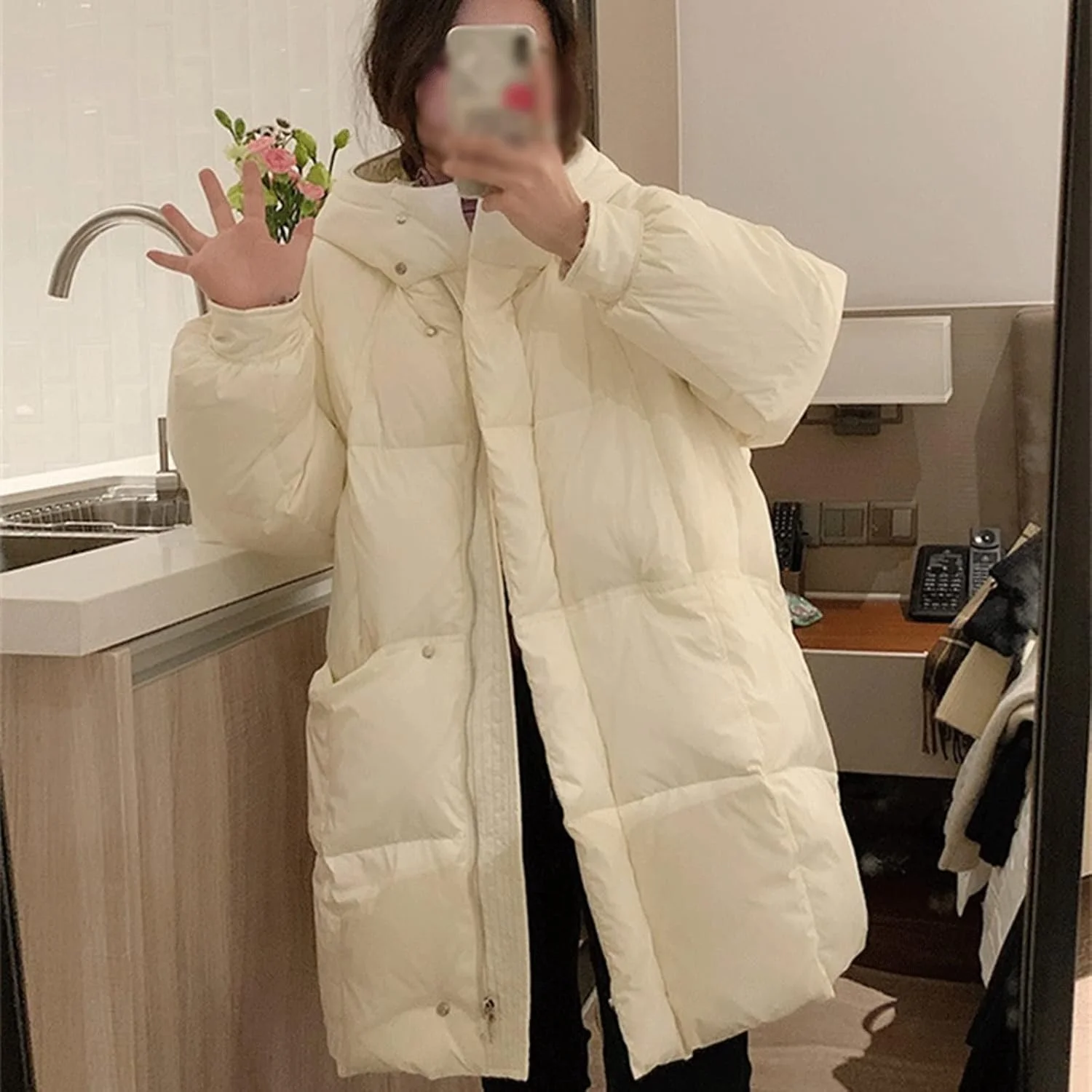 HBEIDAHUANG ژاکت زنانه پاییزه، کت زمستانی سایز بزرگ زنانه، پارکا بلند کلاه دار، کت ضخیم و گرم (رنگ: Hortel، سایز: L)