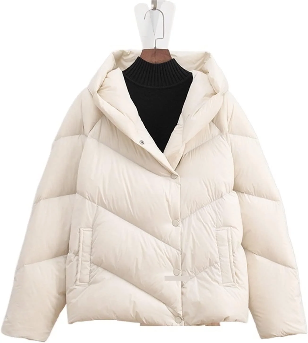 HBEIDAHUANG ژاکت پایین زنانه مدل زمستانی ژاکت پایین کلاهدار سفید زنانه نرم و گرم و سبک (رنگ: Hortel، سایز: S)