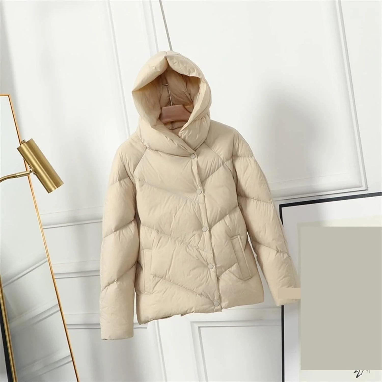 HBEIDAHUANG ژاکت پایین زنانه مدل زمستانی ژاکت پایین کلاهدار سفید زنانه نرم و گرم و سبک (رنگ: Hortel، سایز: S)