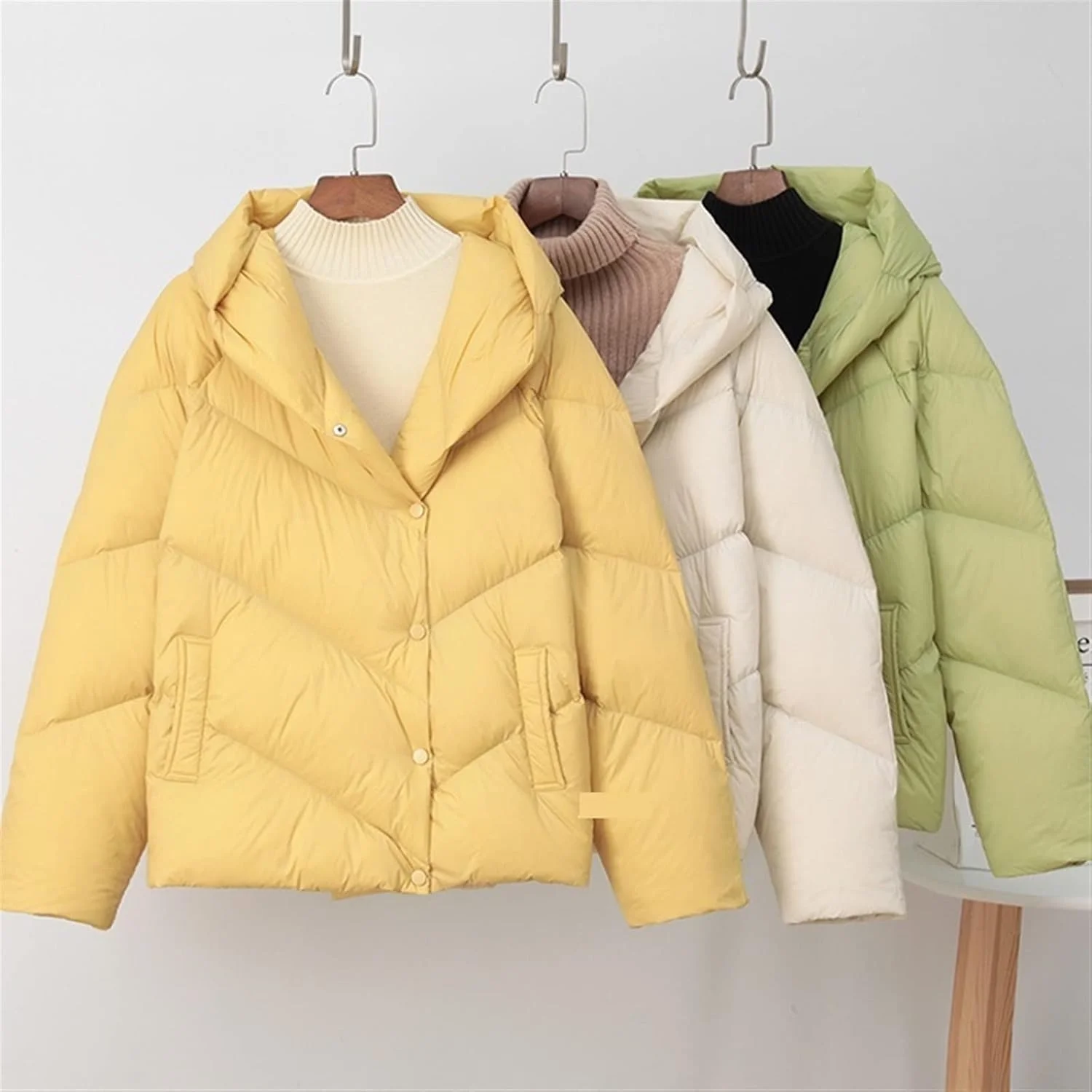 HBEIDAHUANG ژاکت پایین زنانه مدل زمستانی ژاکت پایین کلاهدار سفید زنانه نرم و گرم و سبک (رنگ: Hortel، سایز: S)