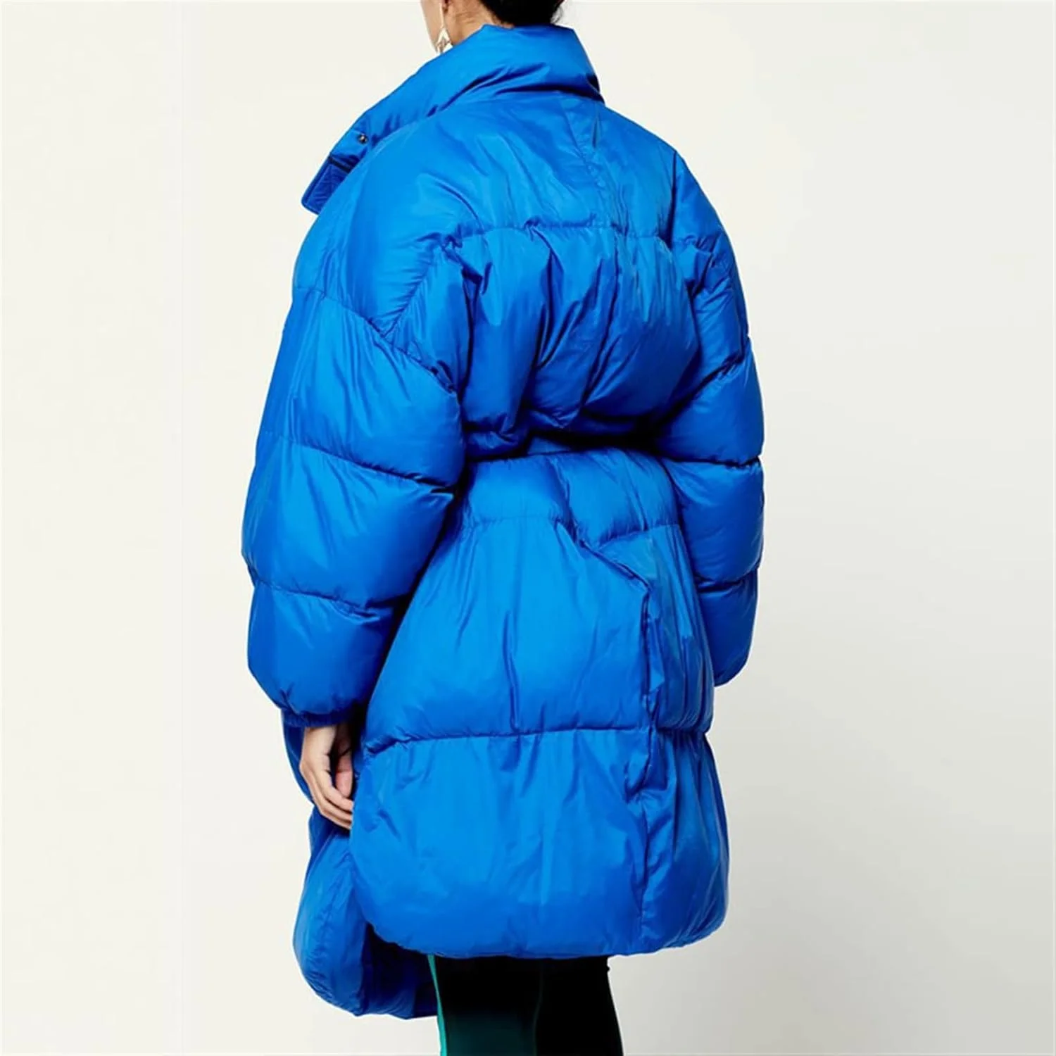 HBEIDAHUANG ژاکت زنانه زمستانی بلند با پر اردک سفید، رنگ ثابت، ضخیم، گرم، کت آزاد زنانه با کمربند (رنگ: Hortel، سایز: M)