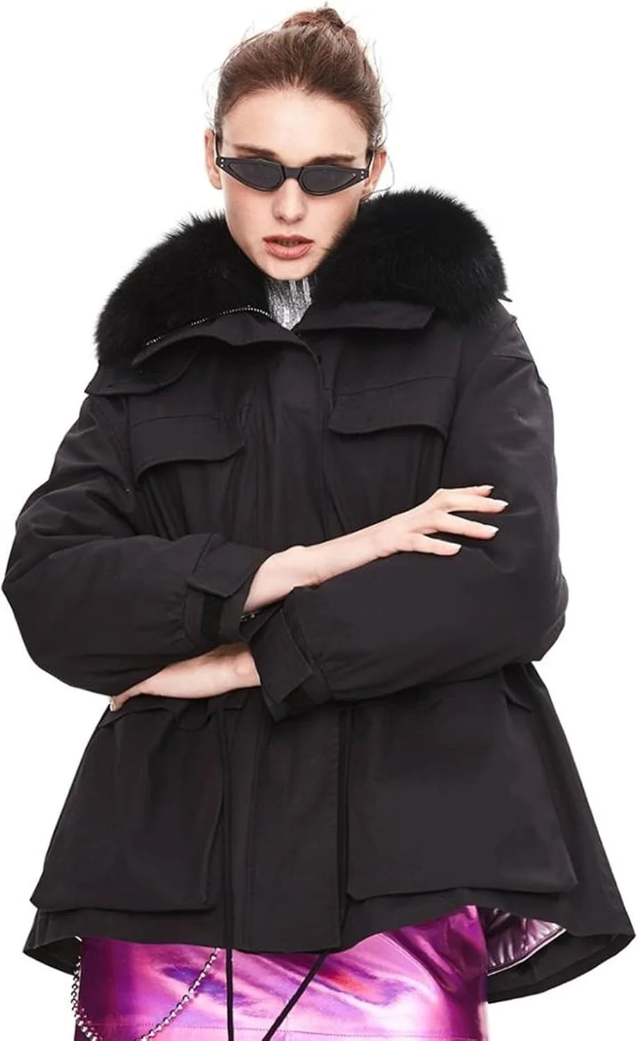 HBEIDAHUANG ژاکت پایین زنانه کت زمستانی زنانه یقه خز کت گشاد پارک (رنگ: Hortel، سایز: M) HBEIDAHUANG ژاکت پایین زنانه کت زمستانی زنانه یقه خز کت گشاد پارک (رنگ: Hortel، سایز: M)