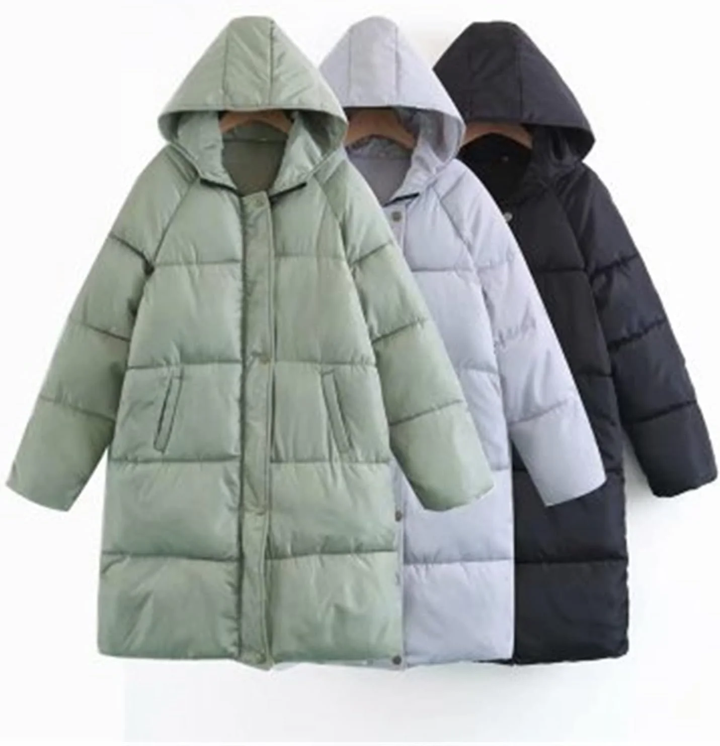 کت زمستانی زنانه HBEIDAHUANG سایز بزرگ، کت نان ضخیم و بلند زنانه تا زیر زانو، کت پنبه ای کلاه دار (رنگ: Hortelã، سایز: XXL)
