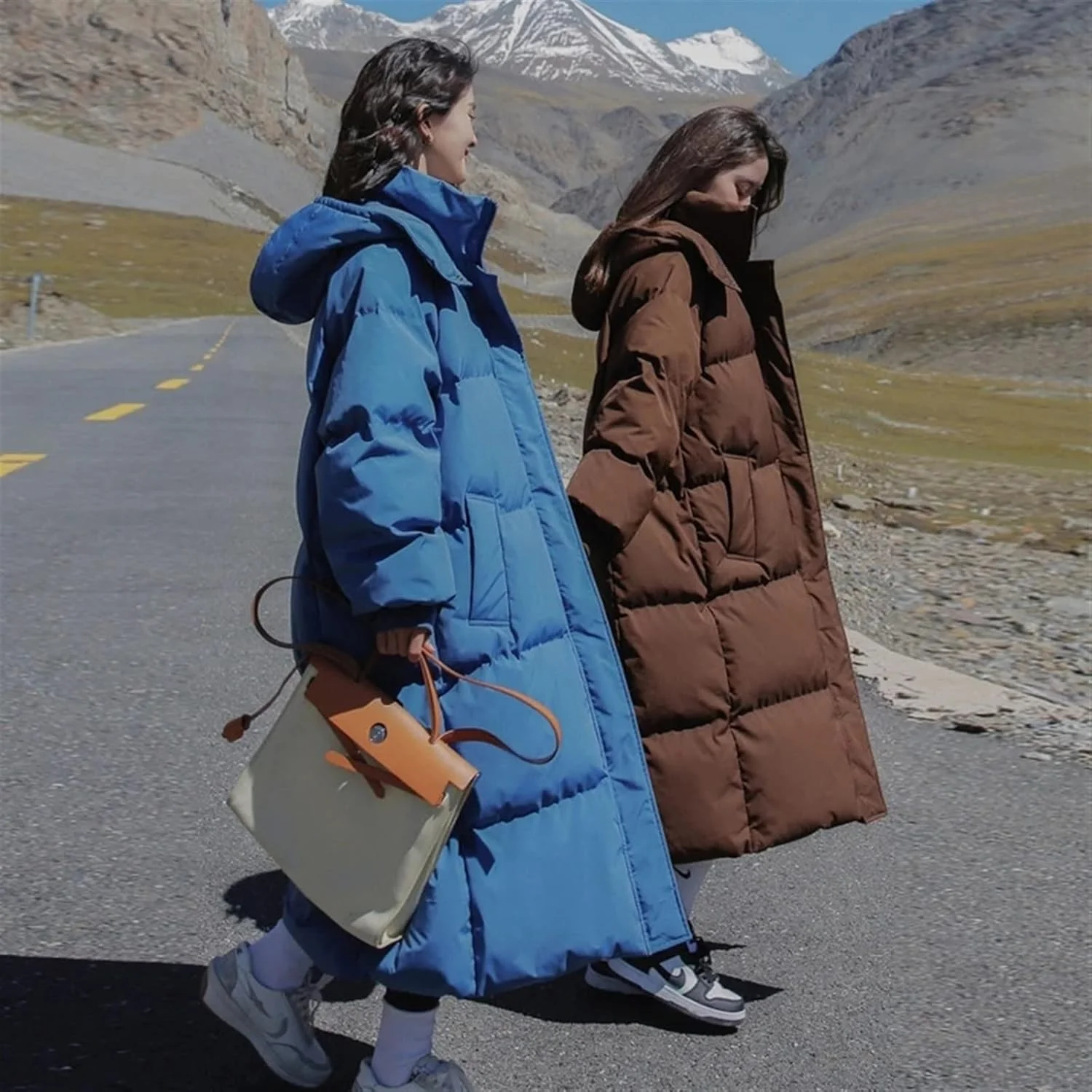 HBEIDAHUANG ژاکت زنانه زمستانی بلند، کاپشن پنبه ای پایین، مدل اورسایز، ژاکت ضخیم گرم نگهدارنده، پافر زمستانی (رنگ: Hortel، سایز: XL)