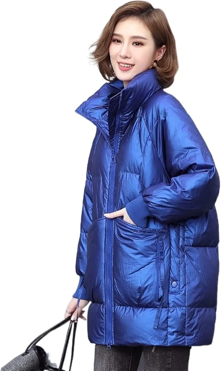 HBEIDAHUANG ژاکت زنانه زمستانی، نسخه زمستانی ژاکت پایین، ژاکت پنبه ای گرم و نازک با قد متوسط (رنگ: Hortel، سایز: 2XL)