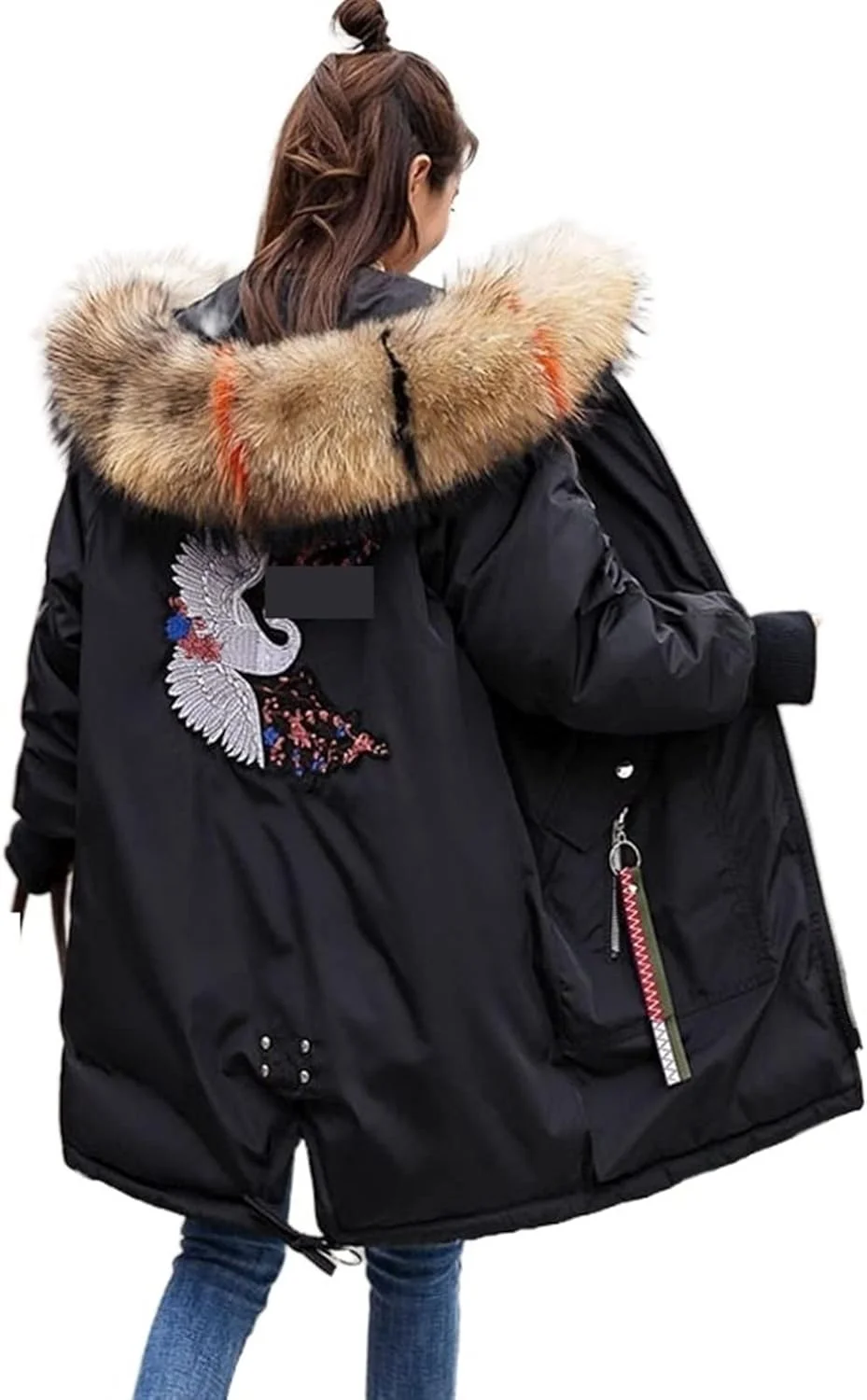 کت زمستانی زنانه HBEIDAHUANG با یقه خز بزرگ، کلاه دار، کت بلند، پارکای ضخیم و گرم، پد دار، سایز بزرگ، کت پنبه ای (رنگ: Hortel، سایز: XXL)