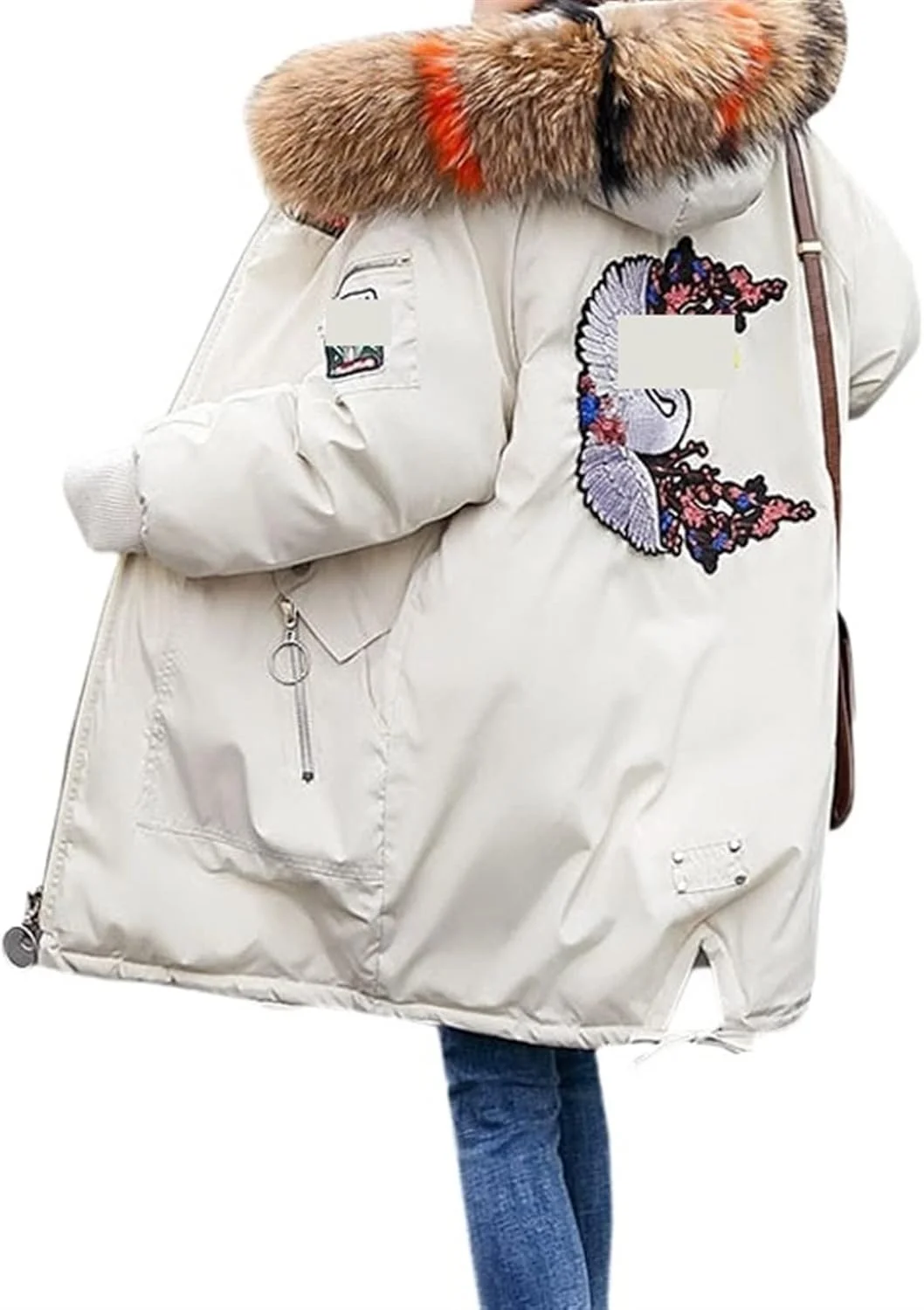 کت زمستانی زنانه HBEIDAHUANG با یقه خز بزرگ، کلاه دار، کت بلند، پارکای ضخیم و گرم، کت پنبه ای بزرگ کت زمستانی زنانه HBEIDAHUANG با یقه خز بزرگ، کلاه دار، کت بلند، پارکای ضخیم و گرم، کت پنبه ای بزرگ