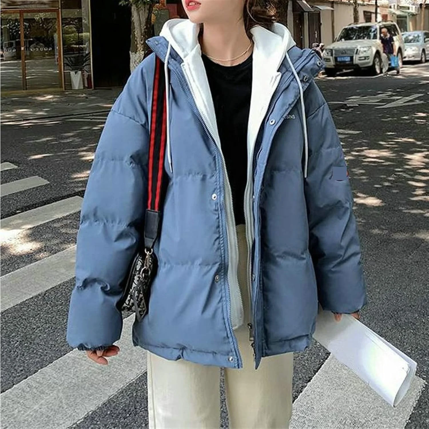 HBEIDAHUANG ژاکت پایین زنانه لباس خیابانی بزرگ سایز کلاه دار کت زمستانی گرم زنانه پارک های رنگ ثابت زنانه ژاکت زمستانی (رنگ: Hortel، سایز: سایز چینی L)