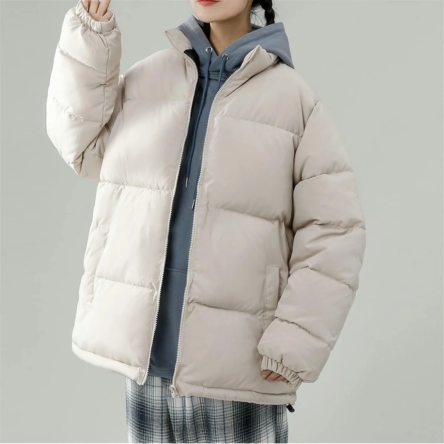 HBEIDAHUANG ژاکت پایین زنانه، استریت ور، یقه ایستاده، گرم، مناسب پاییز و زمستان، ژاکت زنانه، رنگ یکدست، پارکای زنانه غیر رسمی، کت های زمستانی زنانه (رنگ: Hortel، سایز: سایز چینی XXXL)