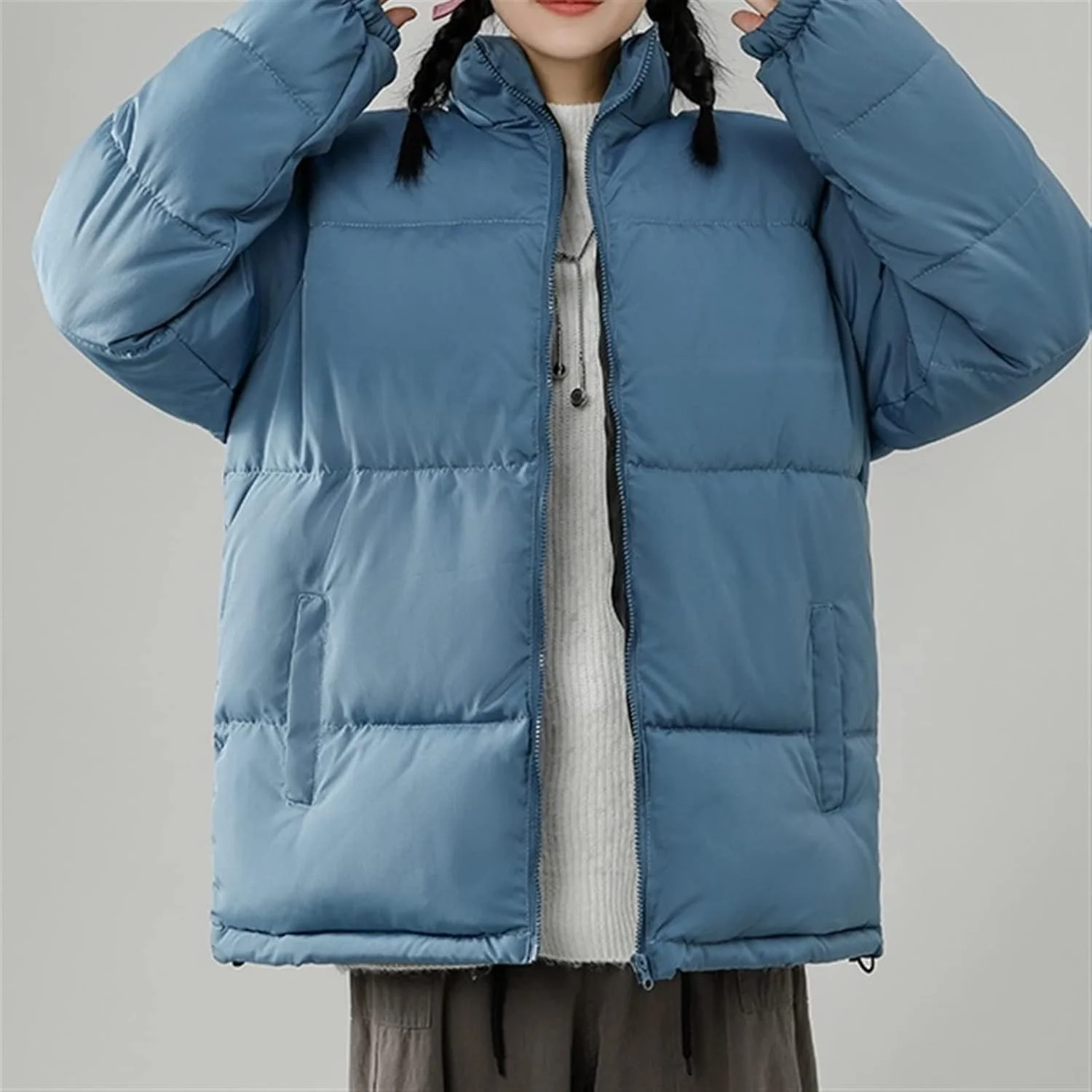 HBEIDAHUANG ژاکت پایین زنانه، استریت ور، یقه ایستاده، گرم، مناسب پاییز و زمستان، ژاکت زنانه، رنگ یکدست، پارکای زنانه غیر رسمی، کت های زمستانی زنانه (رنگ: Hortel، سایز: سایز چینی XXXL)