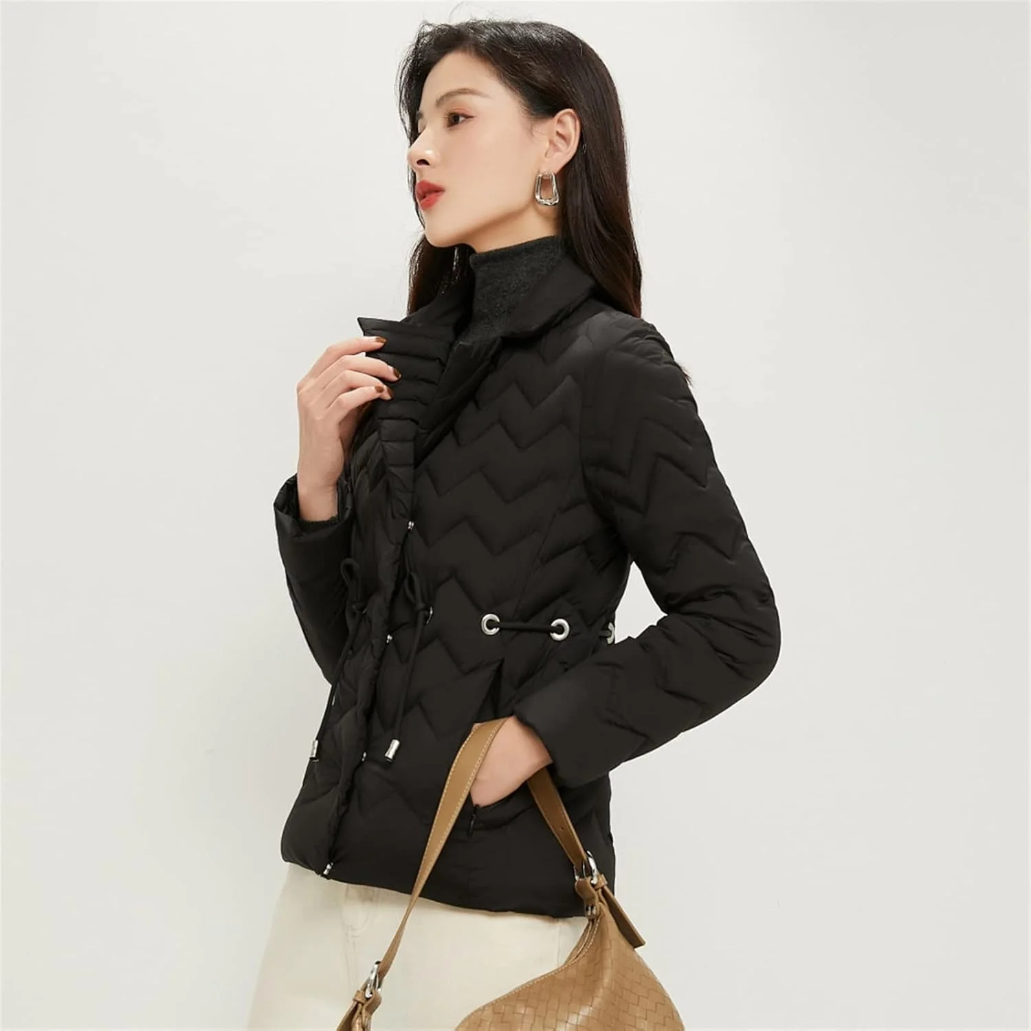 HBEIDAHUANG ژاکت پایین زنانه بهاره، ژاکت پایین اردک زنانه، کت کوتاه و نازک، یقه ایستاده، بهاره و پاییزه، زیپ، کت یکدست (رنگ: Hortel، سایز: XL)