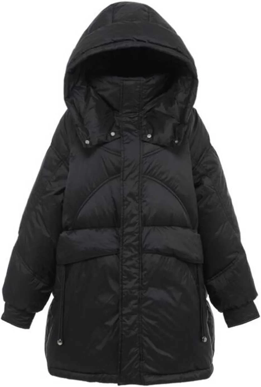 HBEIDAHUANG ژاکت زنانه بهاره و پاییزه، ژاکت مشکی زنانه، ژاکت کلاه دار متوسط و گشاد زنانه با پرز سفید اردک