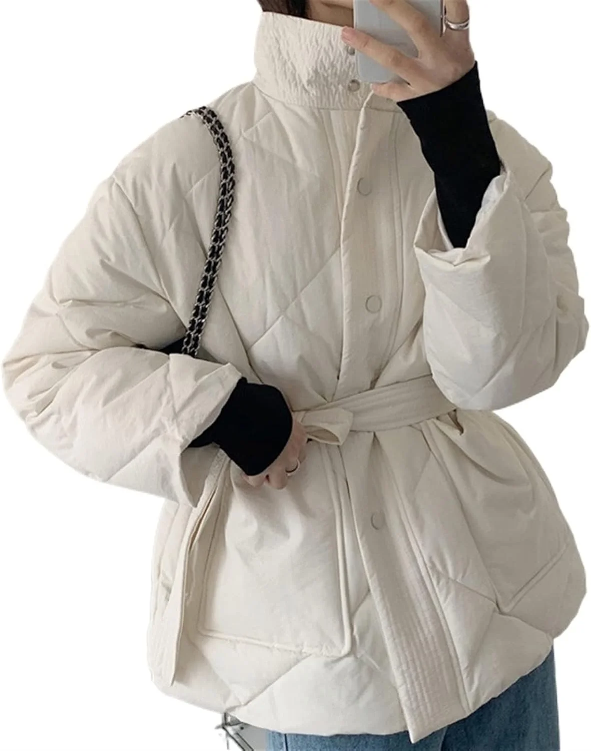 HBEIDAHUANG ژاکت پایین زنانه کت های ضخیم پنبه ای زمستانی زنانه پارکا های تک سینه یقه ایستاده ژاکت زنانه (رنگ: Hortel، سایز: M)