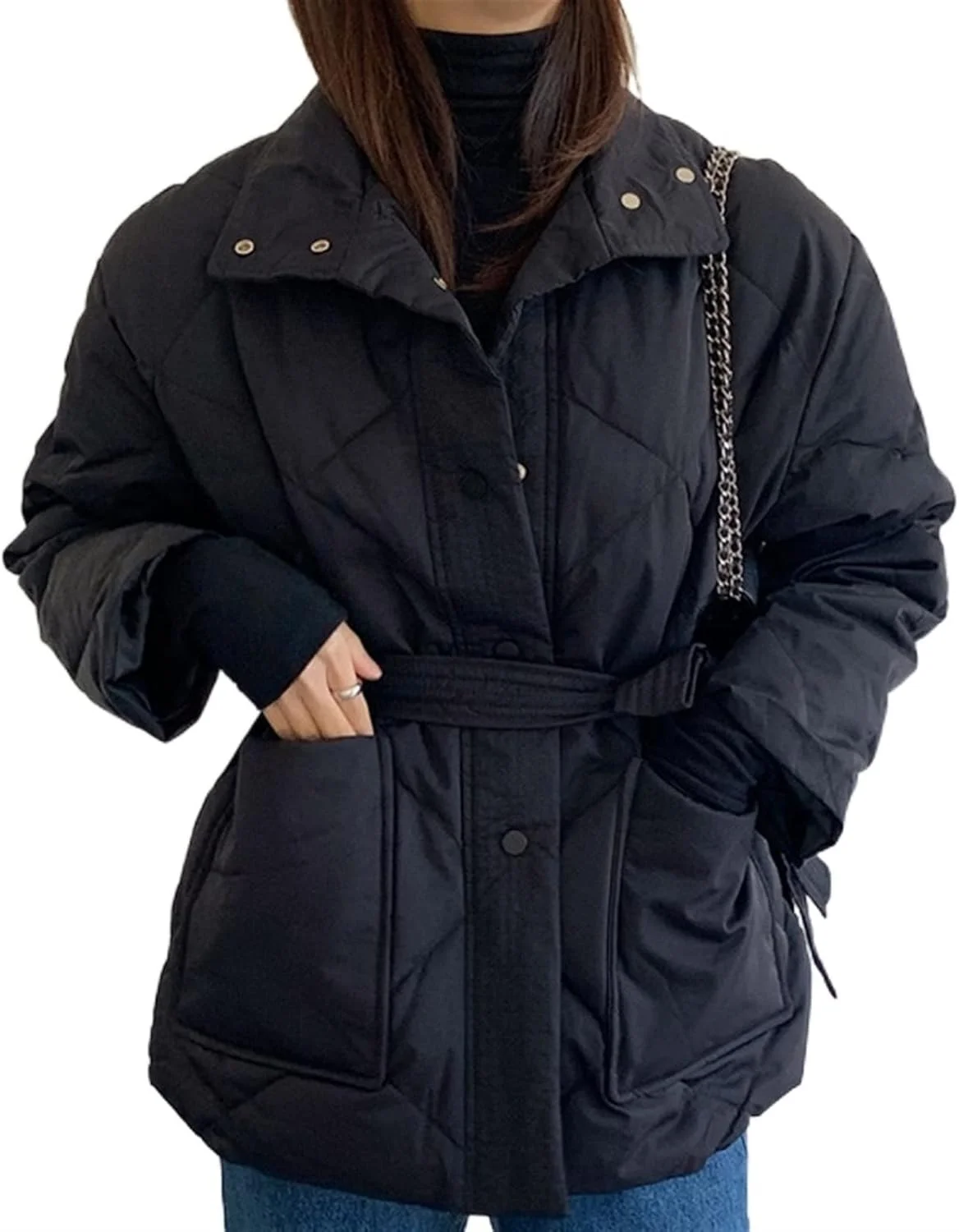 HBEIDAHUANG ژاکت پایین زنانه زمستانی کت های ضخیم پنبه ای زنانه پارکا های تک سینه زنانه یقه ایستاده ژاکت زنانه (رنگ: Hortel، سایز: S)