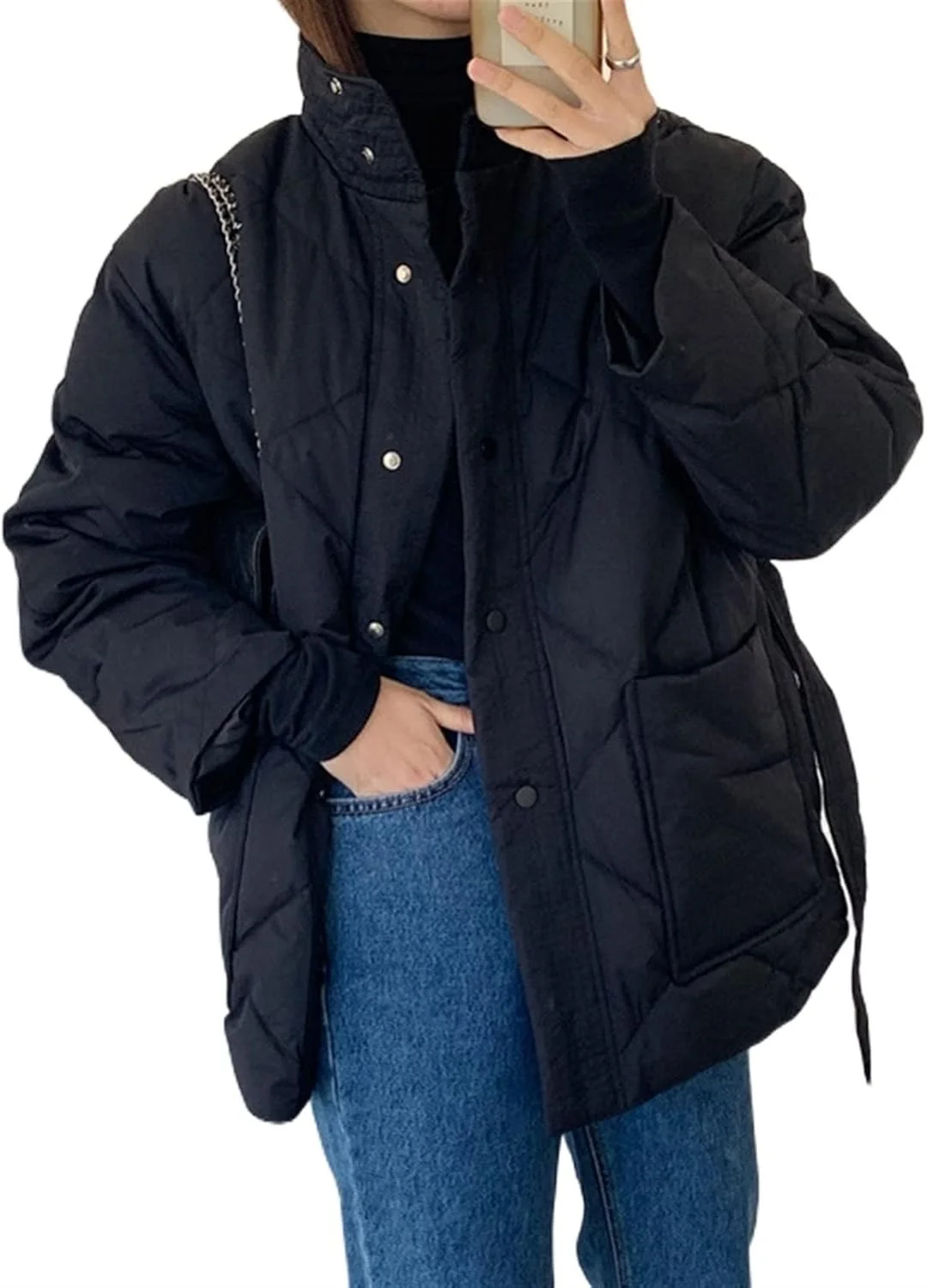 HBEIDAHUANG ژاکت پایین زنانه زمستانی کت های ضخیم پنبه ای زنانه پارکا های تک سینه زنانه یقه ایستاده ژاکت زنانه (رنگ: Hortel، سایز: S)