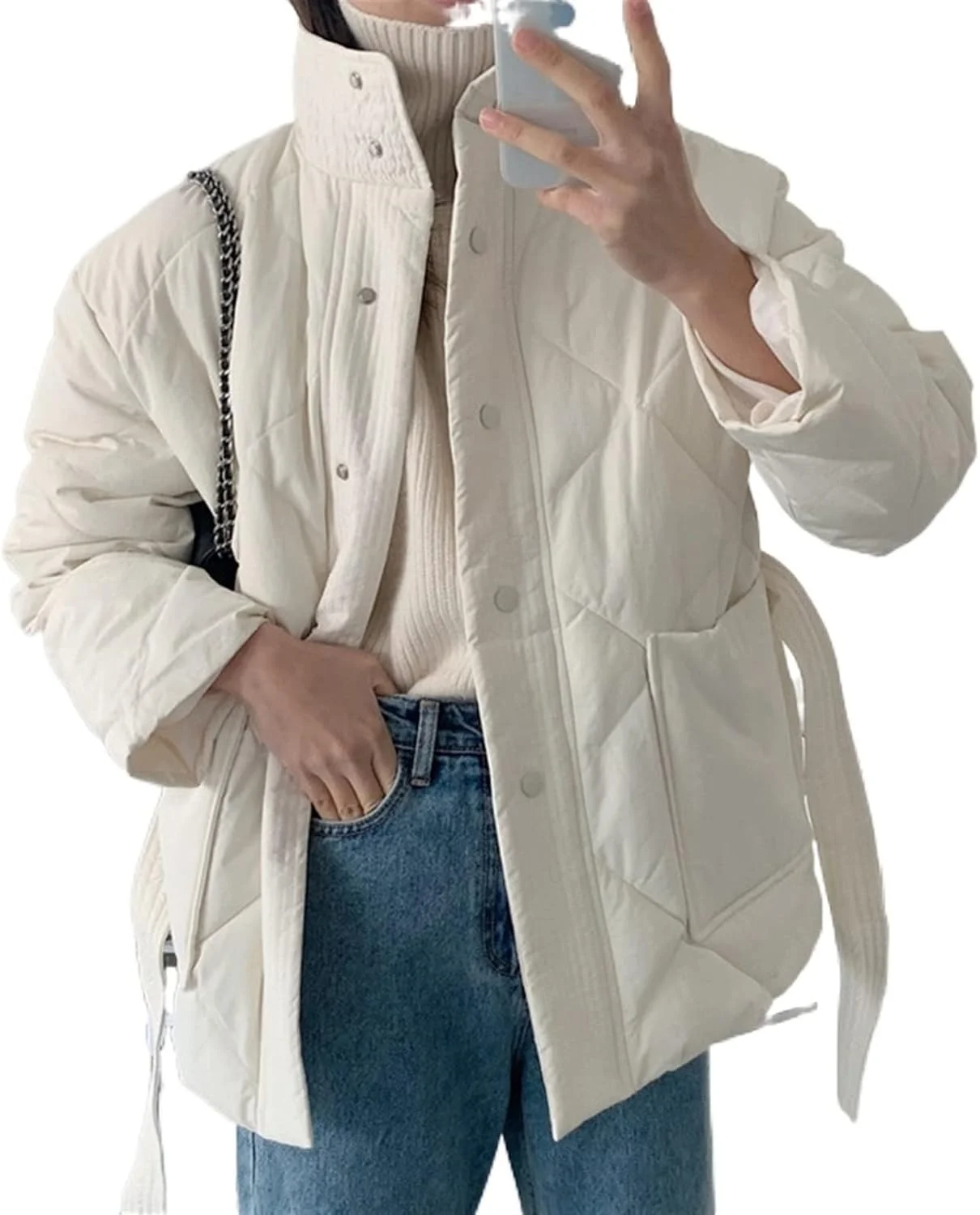 کت زمستانی زنانه HBEIDAHUANG، کت های ضخیم پنبه ای زنانه، پارکا های تک سینه زنانه، ژاکت های یقه ایستاده زنانه (رنگ: Hortelã، سایز: XL)