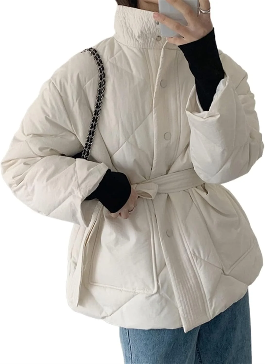 کت زمستانی زنانه HBEIDAHUANG، کت های ضخیم پنبه ای زنانه، پارکا های تک سینه زنانه، ژاکت های یقه ایستاده زنانه (رنگ: Hortelã، سایز: XL)