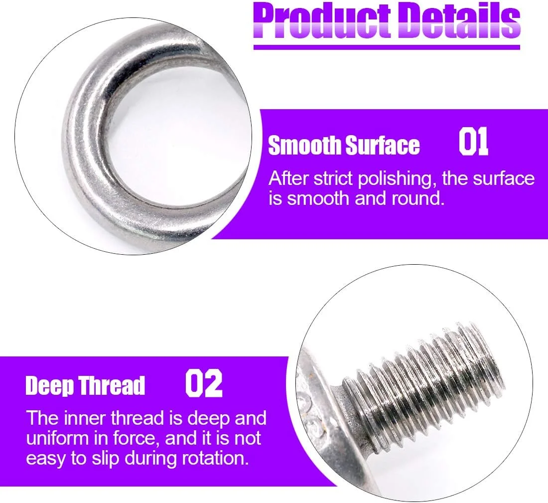 مجموعه 8 عددی پیچ چشمی رینگی M16 استیل 304 Swpeet، شامل 2 عدد پیچ چشمی M16 با 2 عدد مهره قفلی، 2 عدد واشر قفلی و 2 عدد واشر تخت