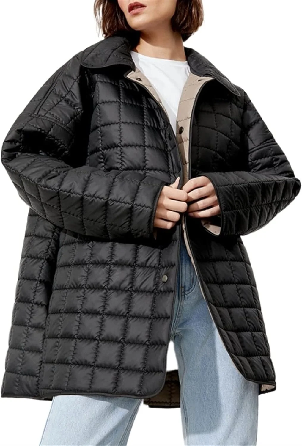 HBEIDAHUANG ژاکت پایین زنانه پاییز و زمستان مربعی کمربند گشاد ژاکت برگشت پذیر ژاکت پر شده غیر رسمی کت زمستانی (رنگ: Hortel، سایز: L)