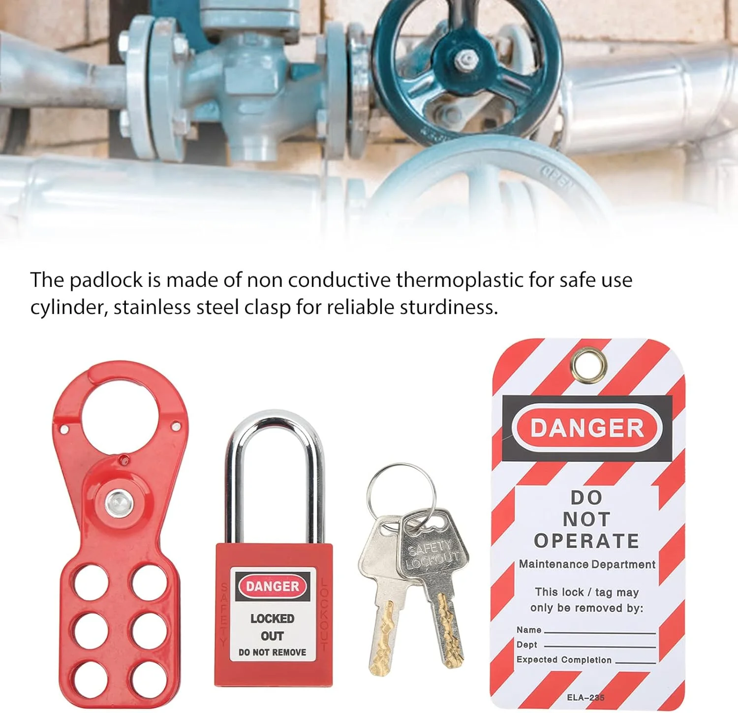 کیت قفل گذاری و برچسب گذاری سوراندی، جنس درجه یک، ساختار مستحکم، کیت قفل گذاری و برچسب گذاری با امنیت بالا به همراه قفل ایمنی و کلیدهای ضد دستکاری برای تجهیزات صنعتی