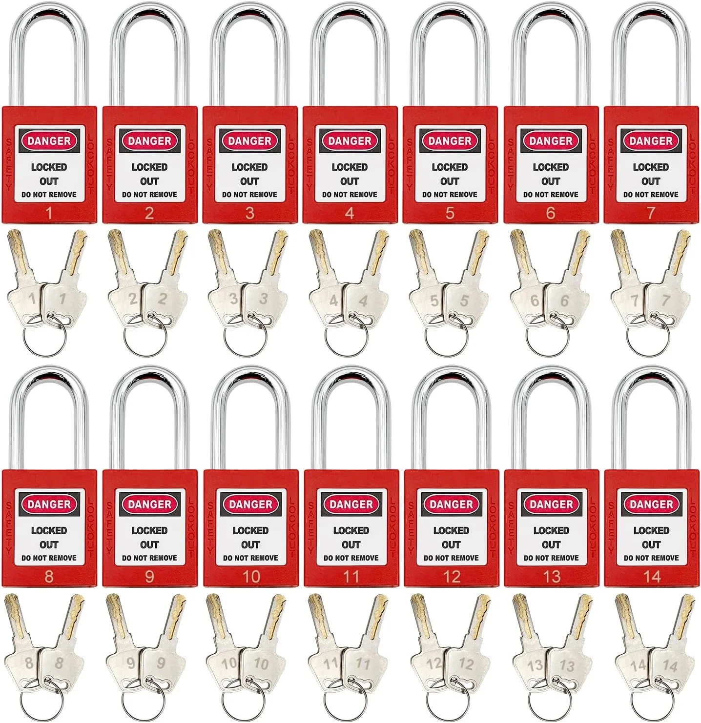 ایستگاه قفل گذاری و برچسب گذاری SAFBY، شامل 14 قفل کلید متفاوت با شماره، 4 قفل زنجیره ای، 40 برچسب قفل گذاری، 20 کابل نایلونی (ایستگاه قفل بزرگ)