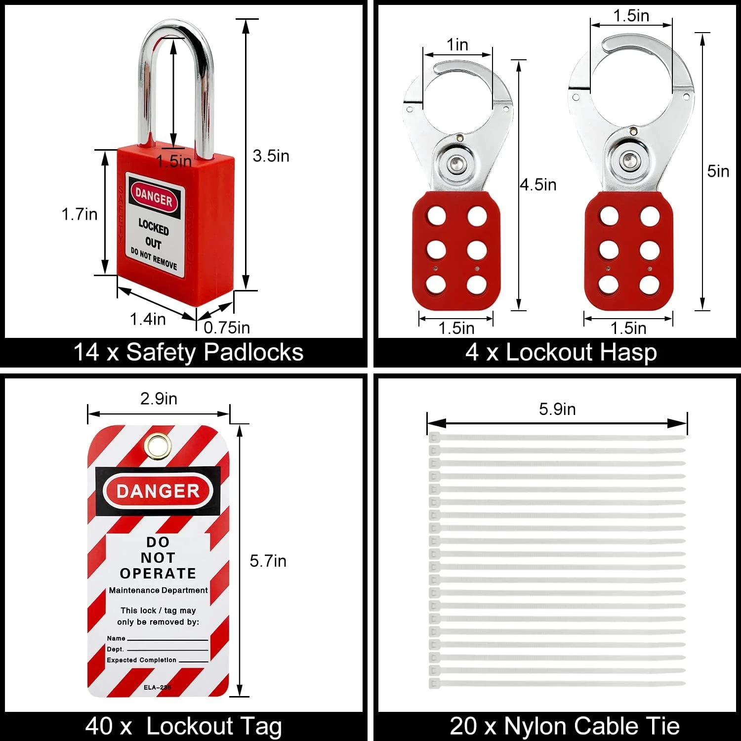 ایستگاه قفل گذاری و برچسب گذاری SAFBY، شامل 14 قفل کلید متفاوت با شماره، 4 قفل زنجیره ای، 40 برچسب قفل گذاری، 20 کابل نایلونی (ایستگاه قفل بزرگ)