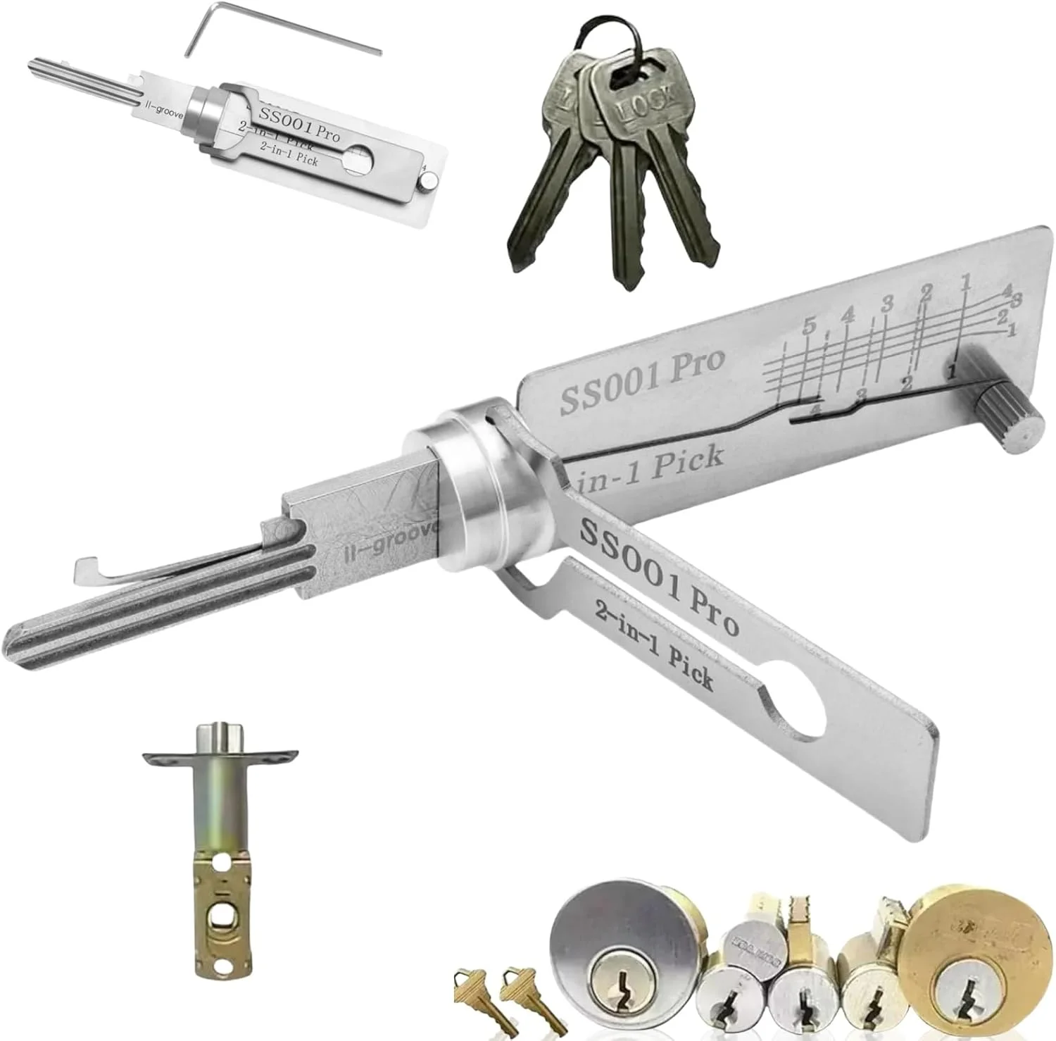 ابزار قفل بازکنی حرفه ای SS001، کیت قفل بازکنی 2 در 1 و رمزگشای کلید اصلی، ابزار قفل بازکنی استیل ضد زنگ برای مبتدیان، قفل های تمرینی برای قفل بازکنی، ست قفل بازکنی برای قفل های درب خودرو و شیاردار