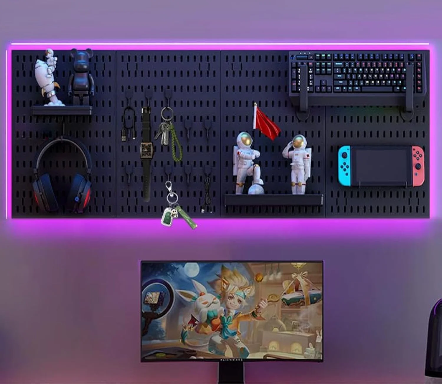 کیت ترکیبی تخته پگ، سازمان دهنده تخته پگ دیواری - کیت پنل تخته پگ سنگین با 23 لوازم جانبی (قفسه، قلاب، براکت، گیره)، سازمان دهنده دیواری برای گاراژ، آشپزخانه، اتاق کاردستی، میز کار