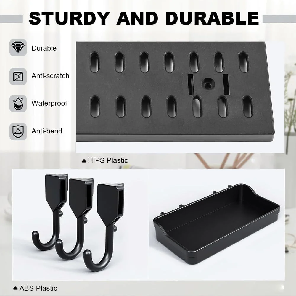 کیت ترکیبی تخته پگ، سازمان دهنده تخته پگ دیواری - کیت پنل تخته پگ سنگین با 23 لوازم جانبی (قفسه، قلاب، براکت، گیره)، سازمان دهنده دیواری برای گاراژ، آشپزخانه، اتاق کاردستی، میز کار
