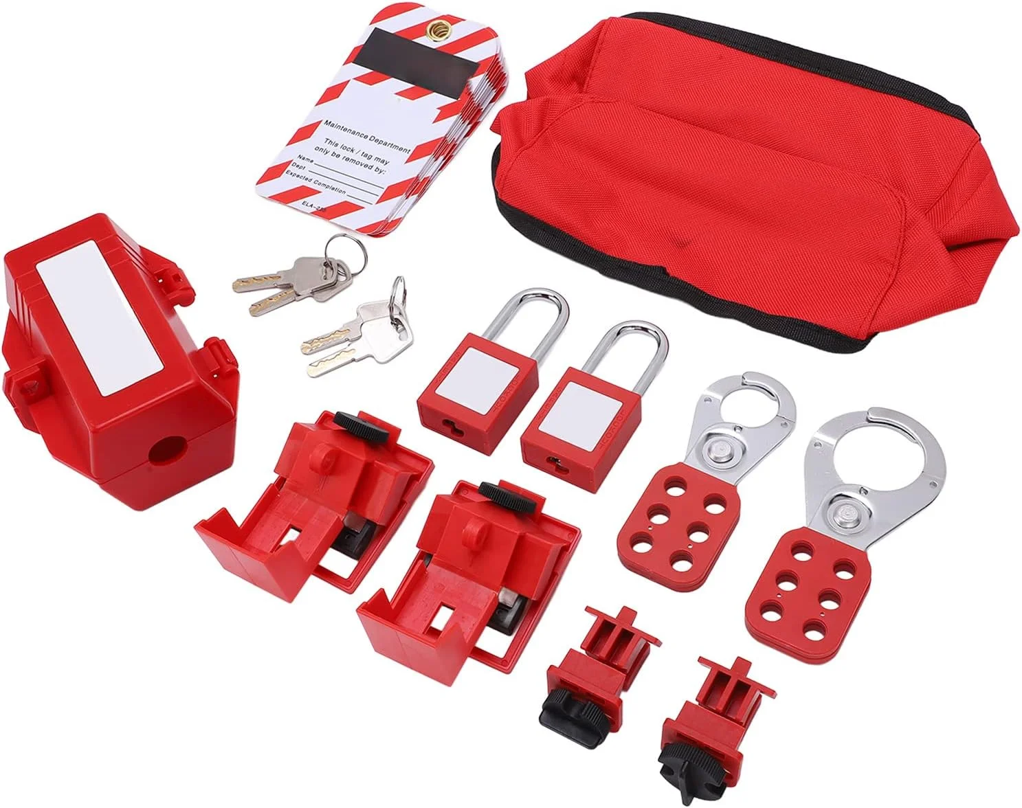 کیت قفل گذاری و برچسب گذاری Oreq، کیت قفل گذاری و برچسب گذاری الکتریکی شامل 12 برچسب قفل، 4 قفل قطع کننده مدار، 2 قفل ایمنی، 2 بست قفل، جعبه ابزار ایمنی الکتریکی برای قفل گذاری و برچسب گذاری