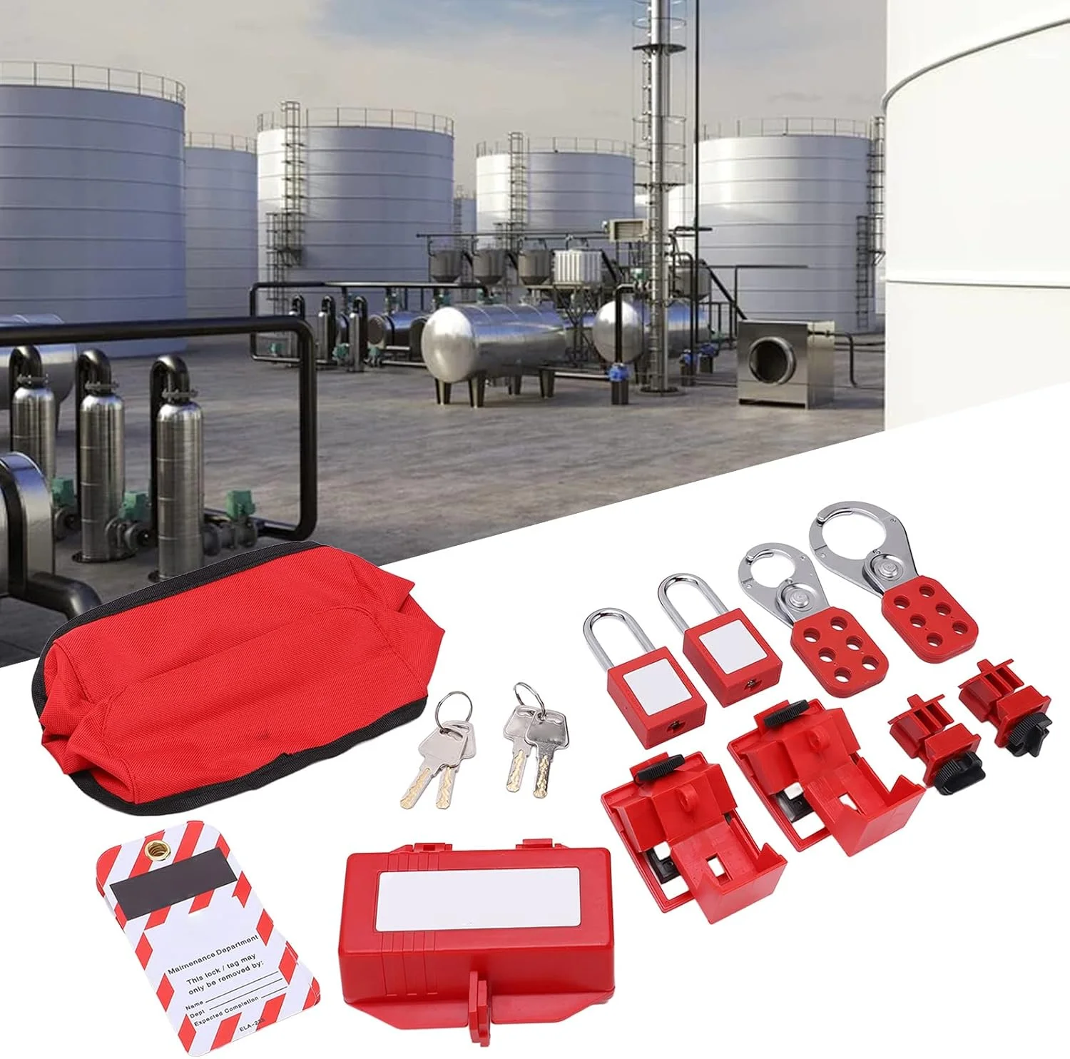 کیت قفل گذاری و برچسب گذاری Oreq، کیت قفل گذاری و برچسب گذاری الکتریکی شامل 12 برچسب قفل، 4 قفل قطع کننده مدار، 2 قفل ایمنی، 2 بست قفل، جعبه ابزار ایمنی الکتریکی برای قفل گذاری و برچسب گذاری