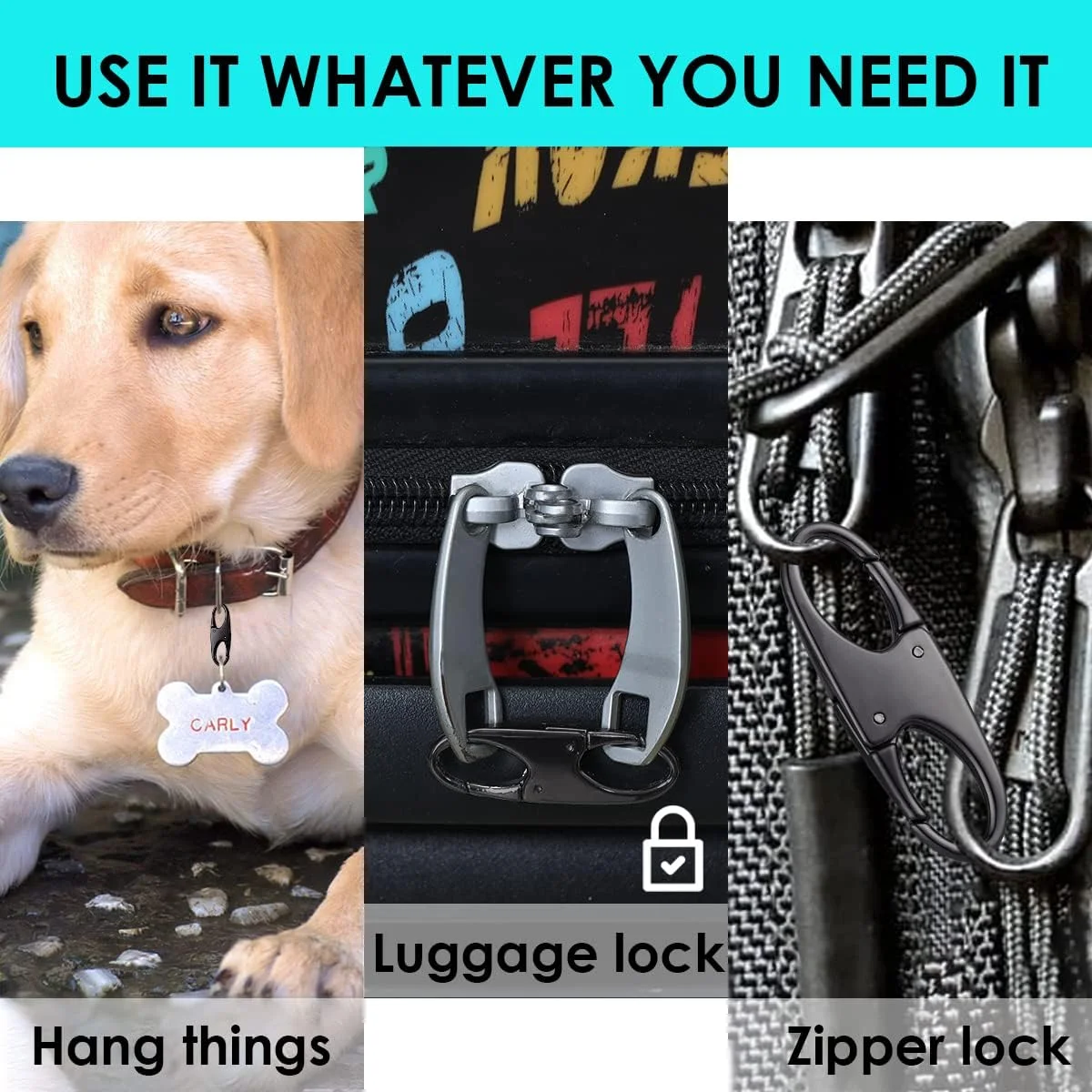 قفل زیپی ضد سرقت - قفل زیپ کوله پشتی زیپ را بسته نگه می دارد، گیره قطع سریع - لوازم جانبی نگهدارنده کلید، بسته 4 عددی