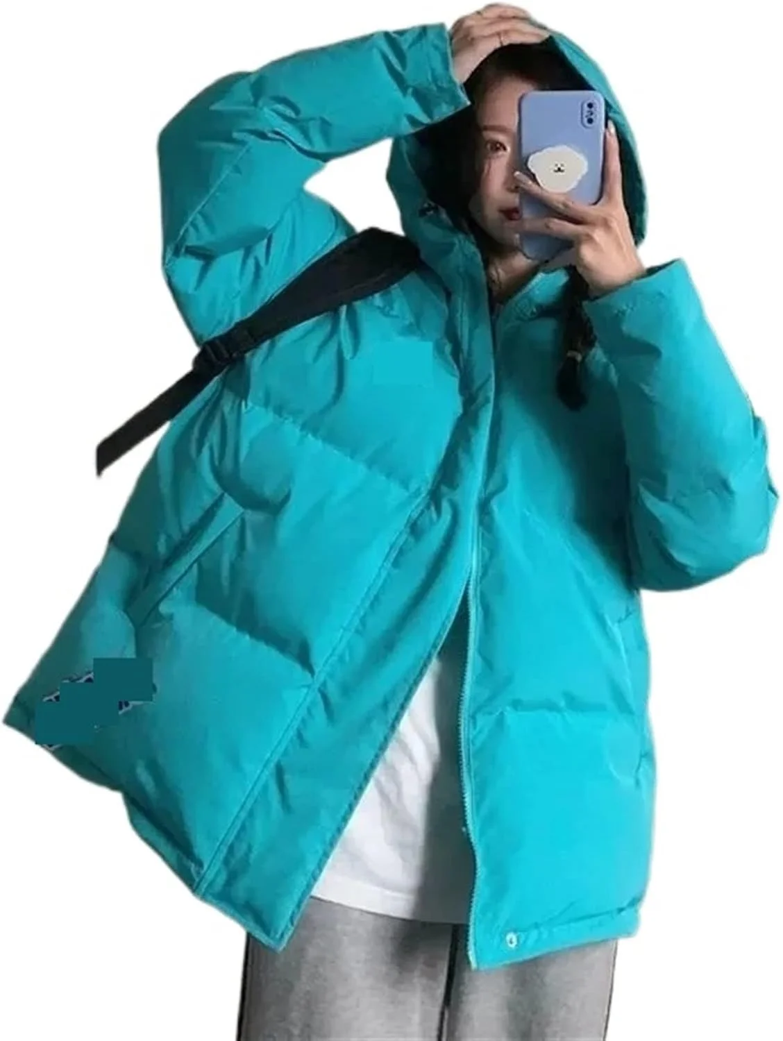 HBEIDAHUANG ژاکت پایین زنانه ژاکت پد دار پایین زنانه کت زمستانی ضخیم گرم کت نان گشاد ژاکت زمستانی کلاه دار لباس بیرونی یکدست (رنگ: Hortel، سایز: XXL)