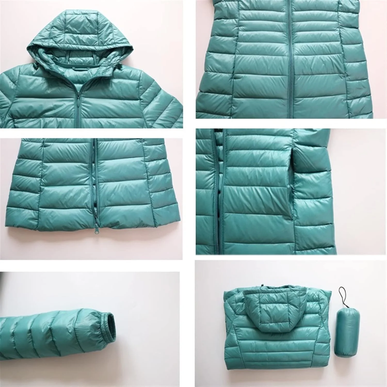 HBEIDAHUANG ژاکت پایین زنانه، کت بلند گرم زنانه، ژاکت فوق سبک زنانه به همراه کیف، پالتو زنانه تا روی باسن (رنگ: Hortel، سایز: 6XL)