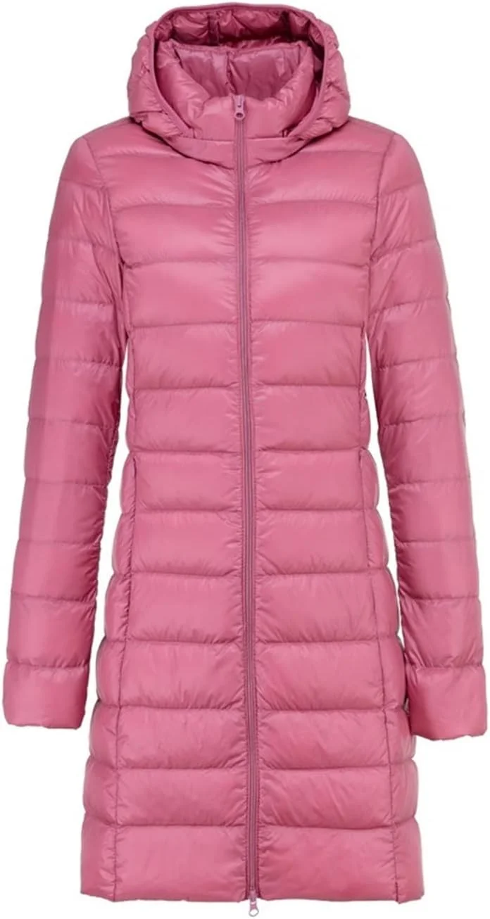 HBEIDAHUANG ژاکت پایین زنانه، کت بلند گرم زنانه با کیف، ژاکت فوق سبک زنانه، کلاه قابل جدا شدن (رنگ: آبی تیره، سایز: 4XL)