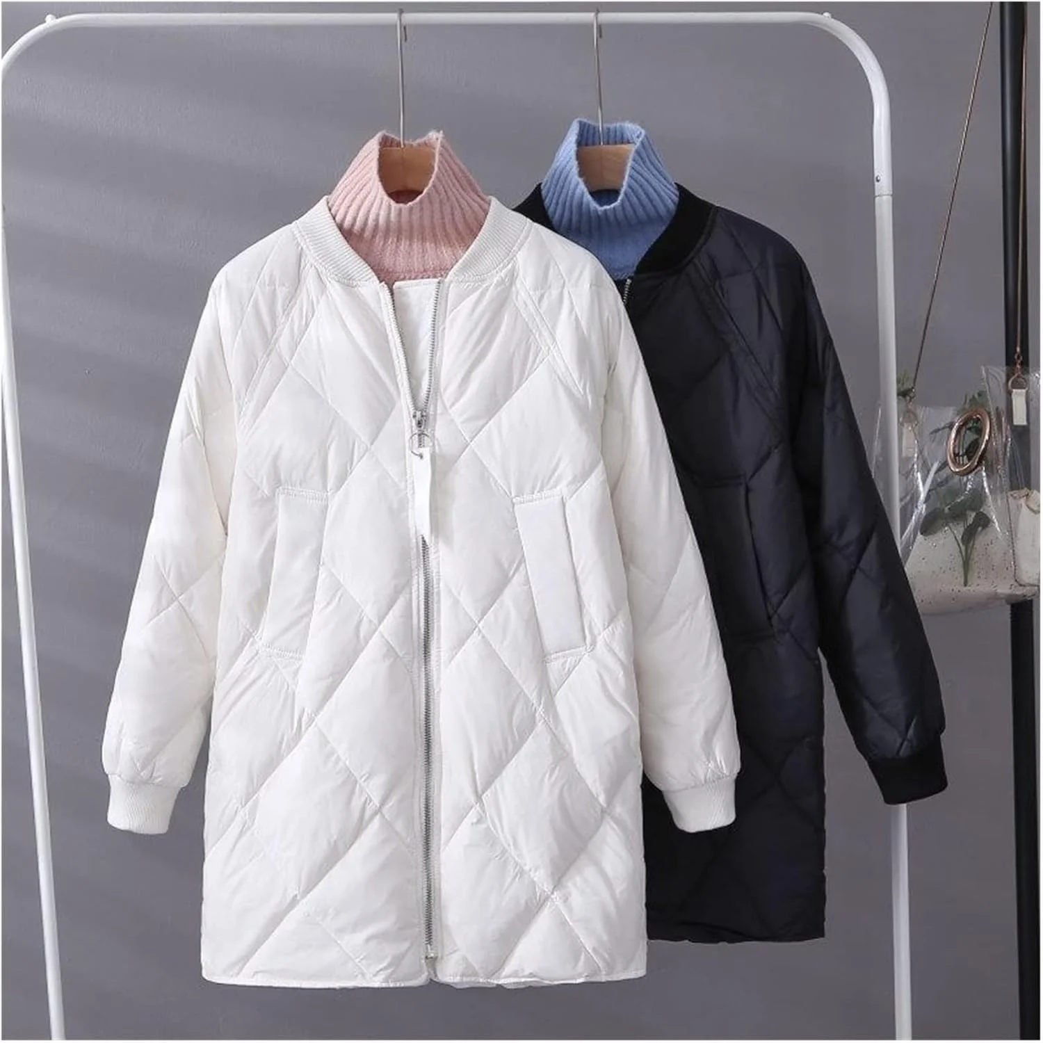 کت پفی زنانه HBEIDAHUANG، کت پنبه‌ای، ژاکت زمستانی بلند، ضخیم و گرم، مناسب فصل بهار، پاییز و زمستان (رنگ: Hortel، سایز: XXL)