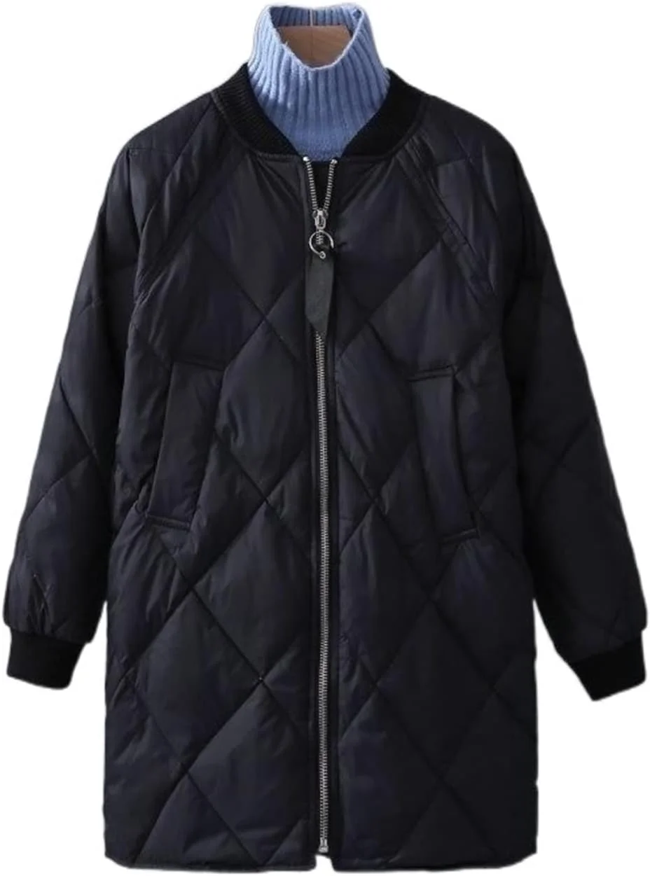 کت پفی زنانه HBEIDAHUANG، کت پنبه‌ای ضخیم و بلند زمستانی، مناسب بهار، پاییز و زمستان (رنگ: Hortel، سایز: XL)