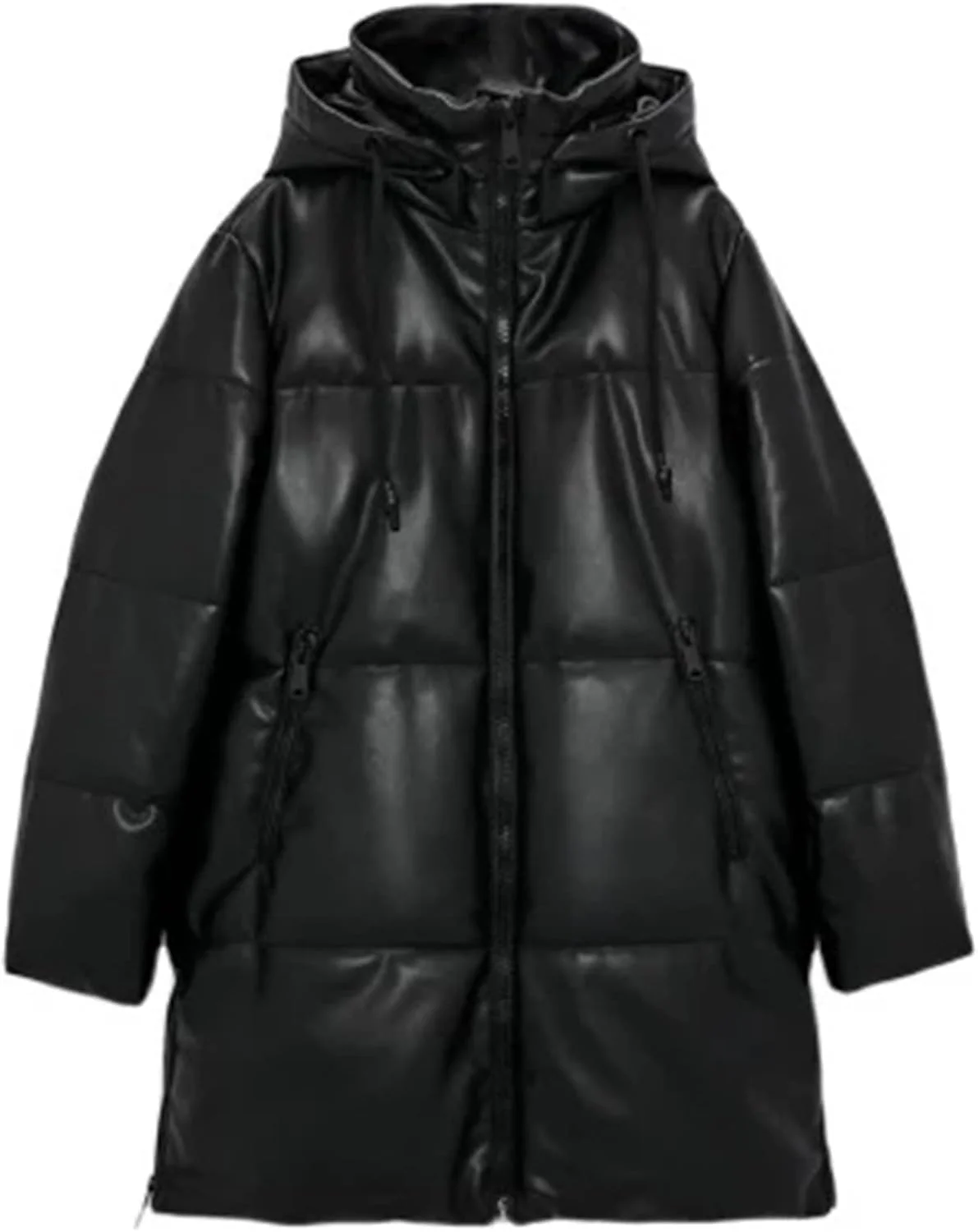 HBEIDAHUANG ژاکت پایین زنانه زمستانی کلاه دار، ژاکت چرمی مصنوعی زنانه گشاد با زیپ، کت بلند گرم غیر رسمی (رنگ: Hortel، سایز: S)