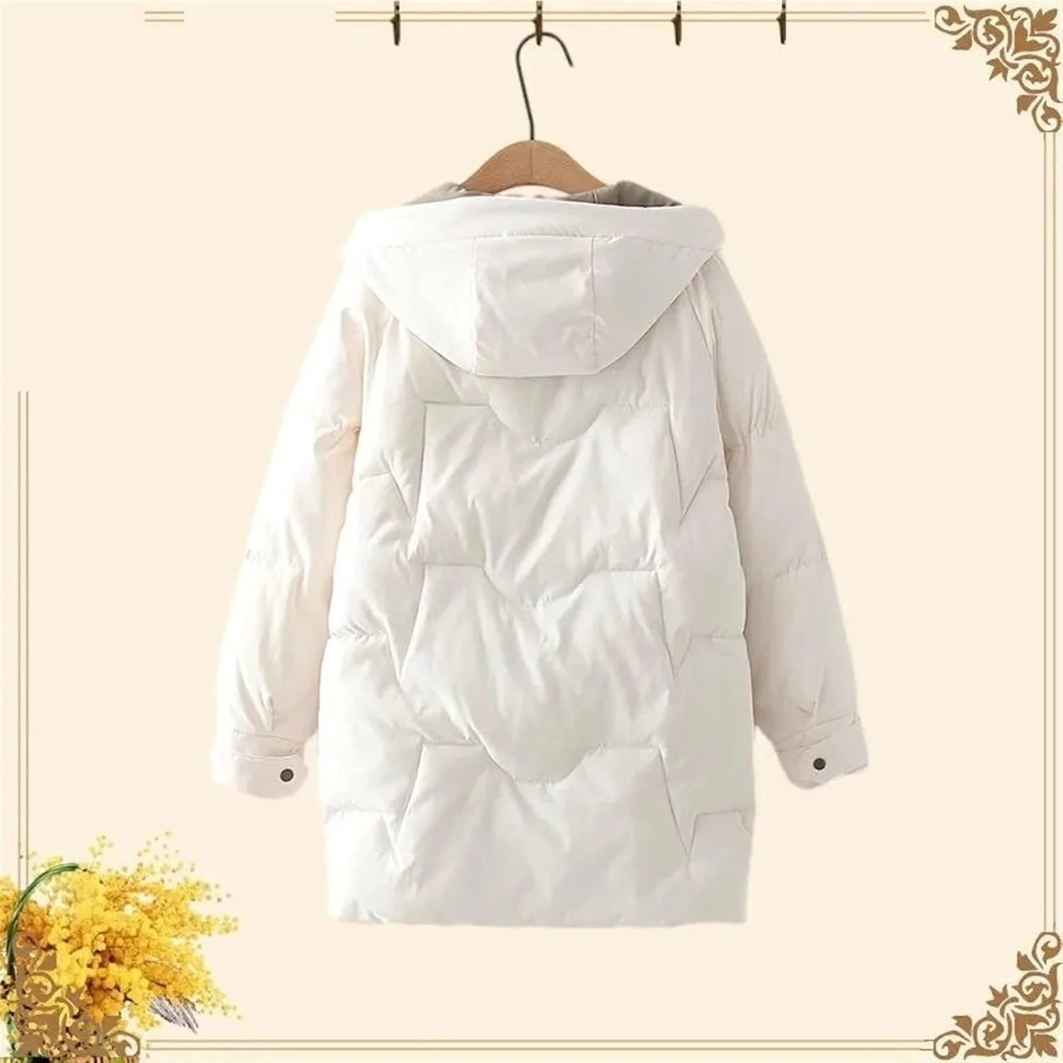 کت زمستانی ضخیم کلاه دار زنانه HBEIDAHUANG، کت های بلند پنبه ای جیب دار، لباس گرم دانشجویی (رنگ: Hortel، سایز: M)