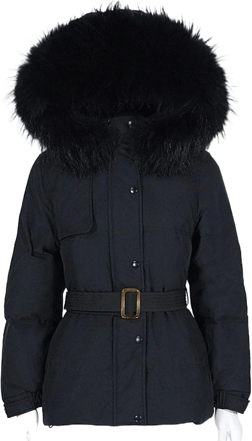 HBEIDAHUANG ژاکت زنانه پایین کرکی کلاه دار کت زمستانی کمربند دار ژاکت ضخیم و گرم زنانه با 90% پر اردک سفید (رنگ: Hortel، سایز: M)