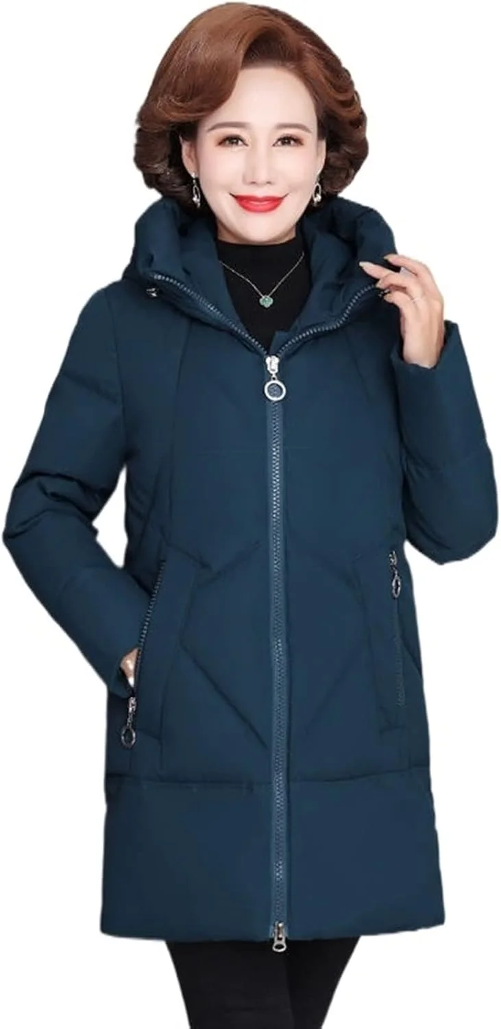 HBEIDAHUANG ژاکت پایین زنانه کلاه دار ضخیم ژاکت پایین زنانه مادر میانسال کت زمستانی پنبه ای مادربزرگ سایز بزرگ زنانه بلند (رنگ: Hortel، سایز: XL)