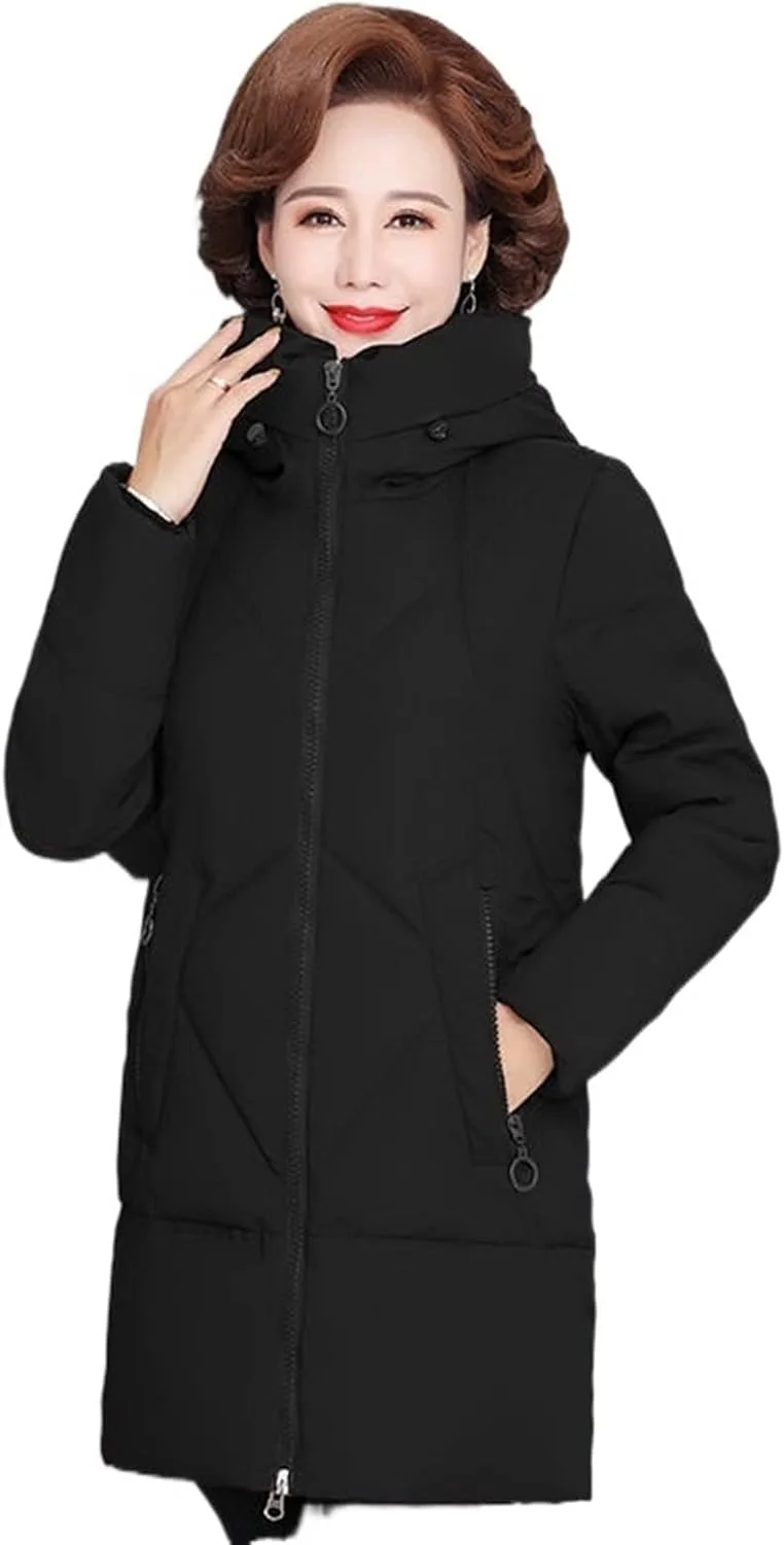 HBEIDAHUANG ژاکت پایین زنانه کلاه دار، ژاکت ضخیم زنانه، کت زمستانی پنبه ای مادر میانسال، لباس مادربزرگ سایز بزرگ بلند زنانه (رنگ: Hortel، سایز: XXL)
