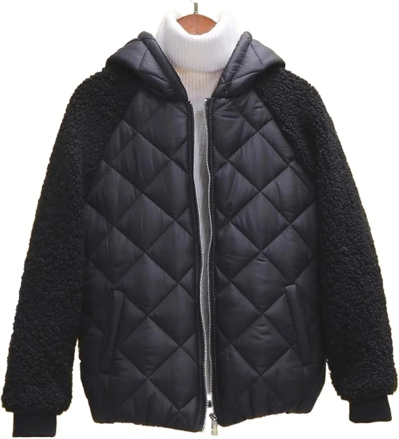 HBEIDAHUANG ژاکت پایین زنانه، ژاکت نخی سبک و نازک، کت کوتاه زنانه، ژاکت نخی کلاه دار پاییزه و زمستانه (رنگ: Hortel، سایز: M)